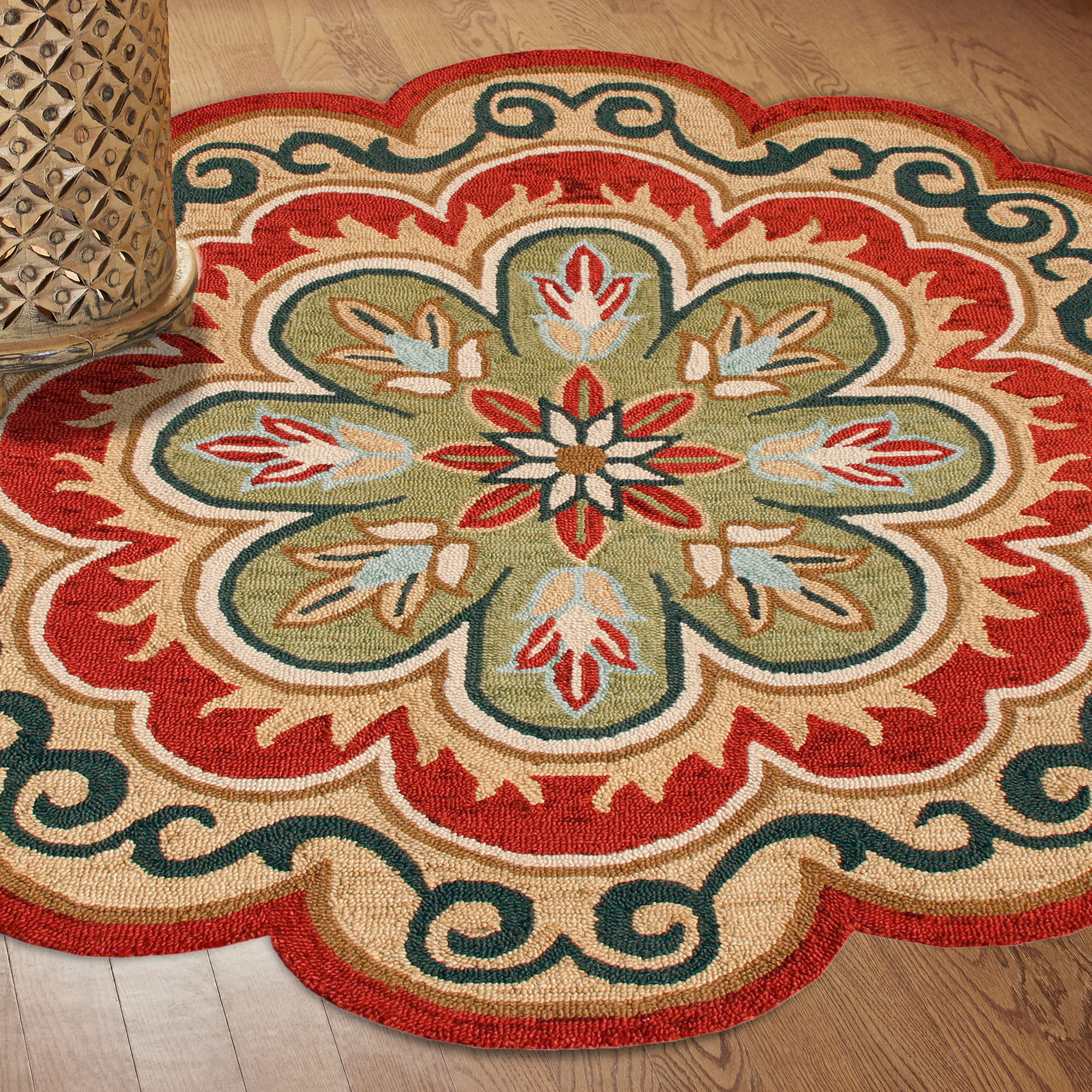 6 X 6 Orange Round Wool Floral Hand Tufted Area Rug