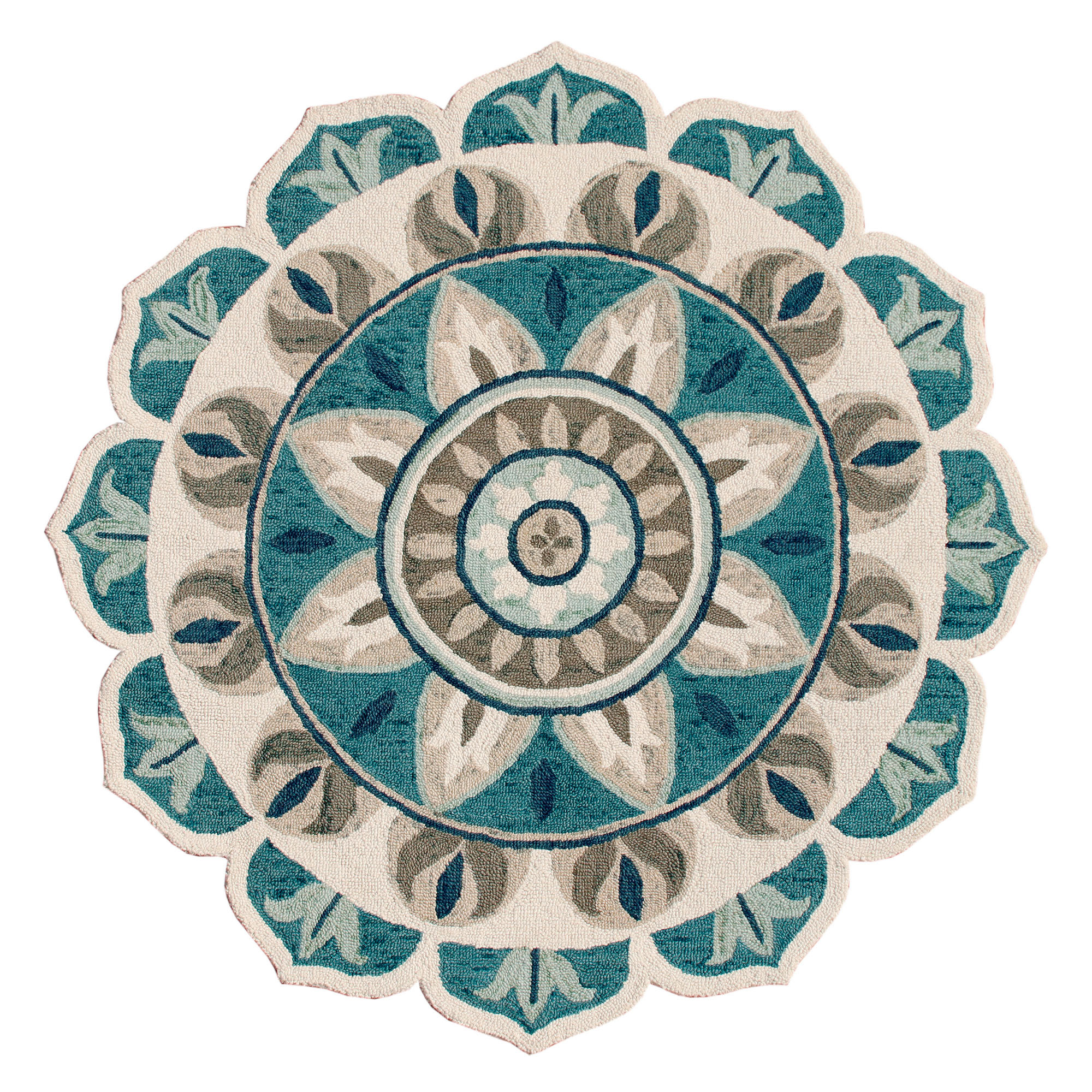 4' Blue Round Wool Floral Hand Tufted Area Rug-533605-1