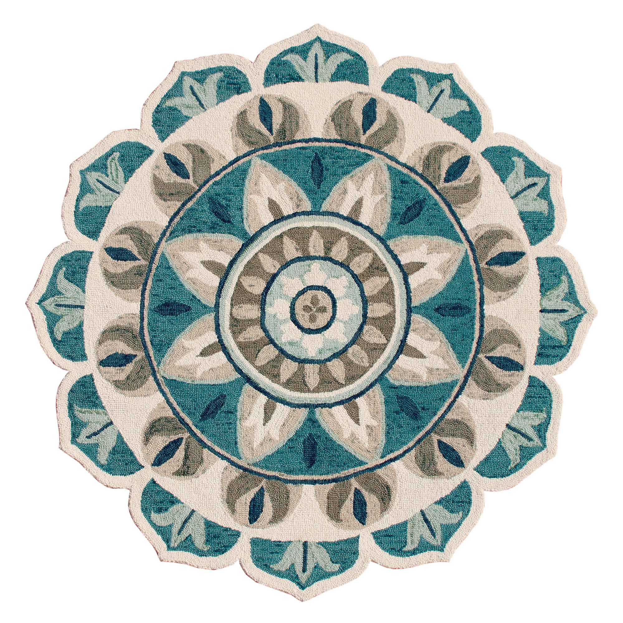 6 X 6 Blue Round Wool Floral Hand Tufted Area Rug