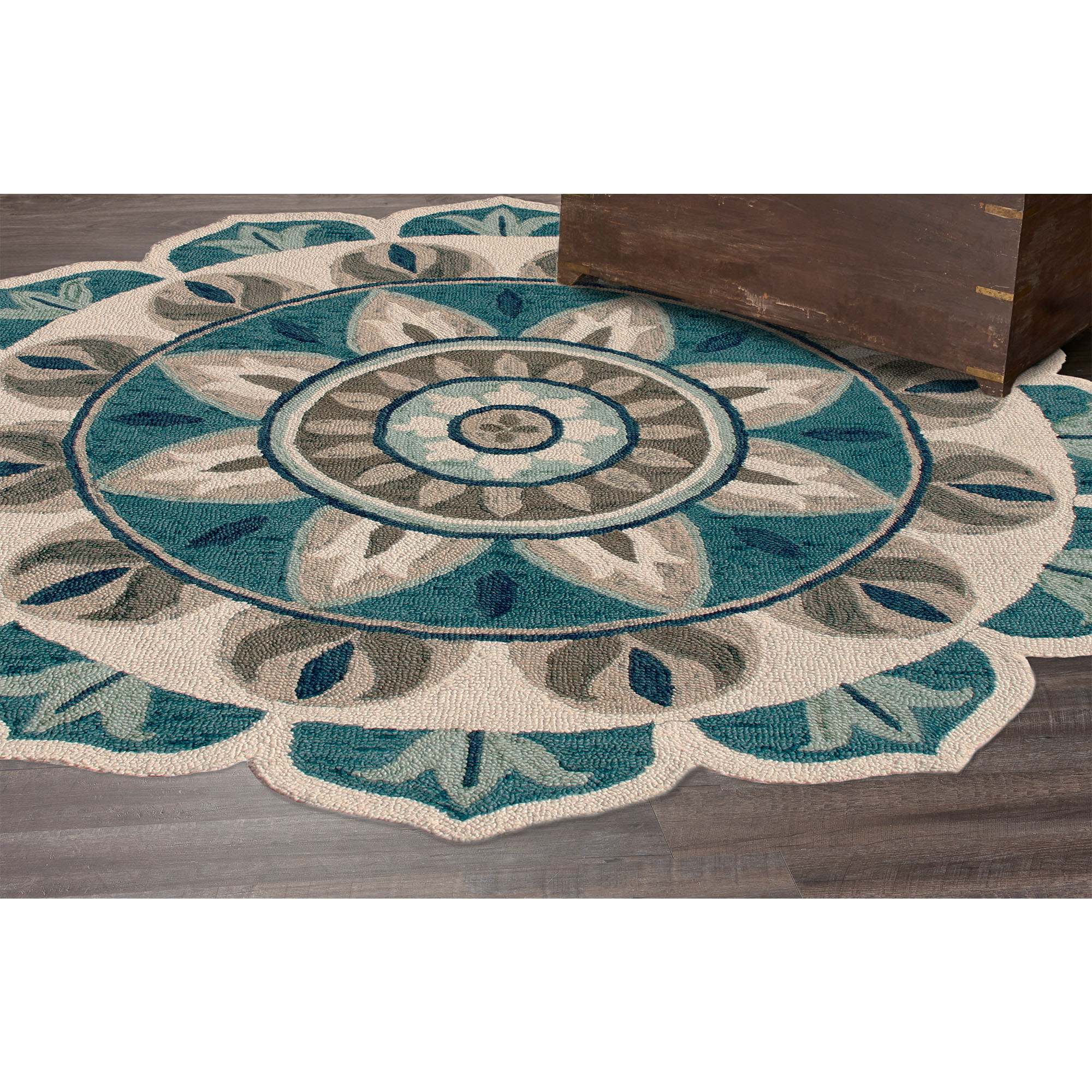 6 X 6 Blue Round Wool Floral Hand Tufted Area Rug