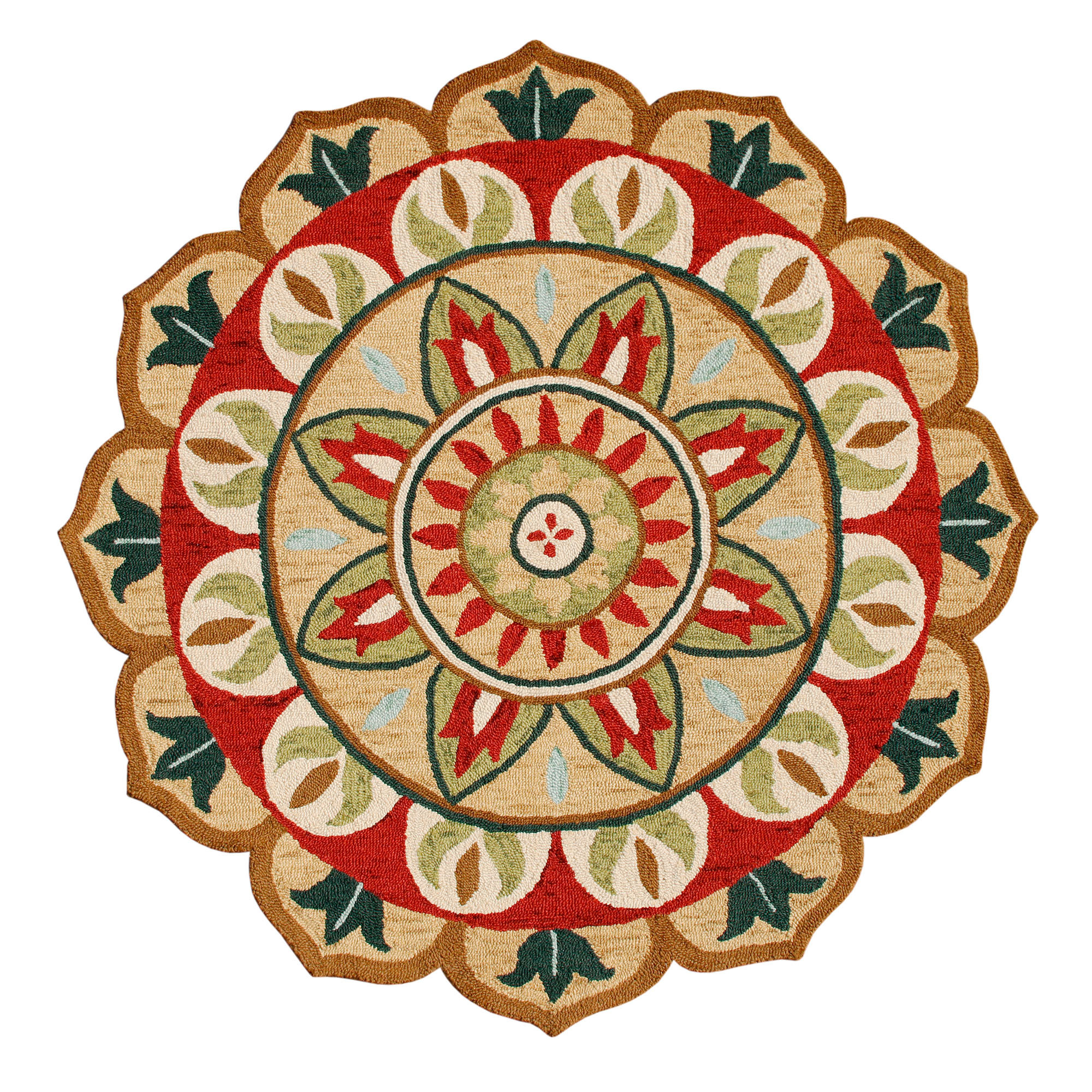 4' Red Round Wool Floral Hand Tufted Area Rug-533607-1