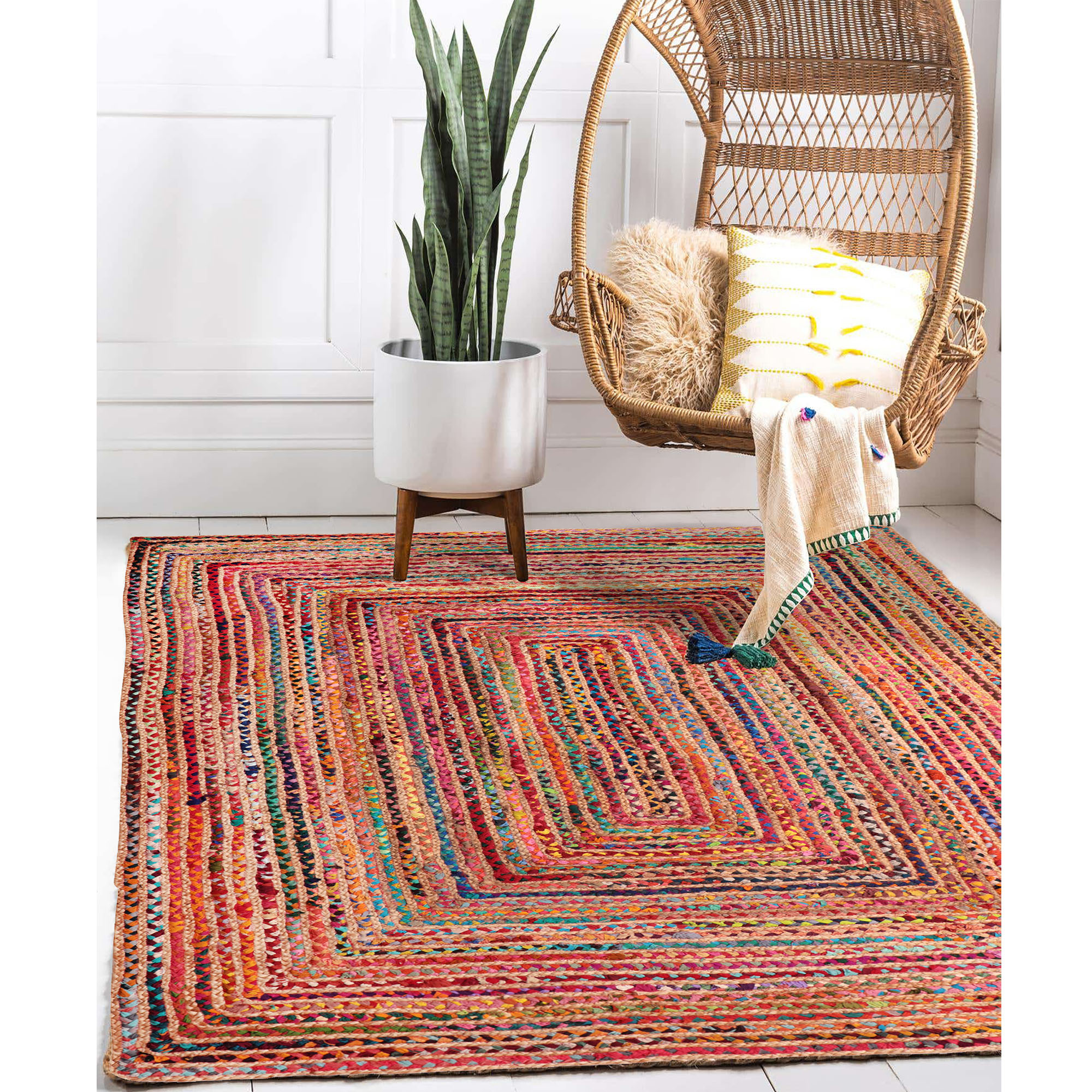 3" X 5" Tan Geometric Hand Braided Area Rug