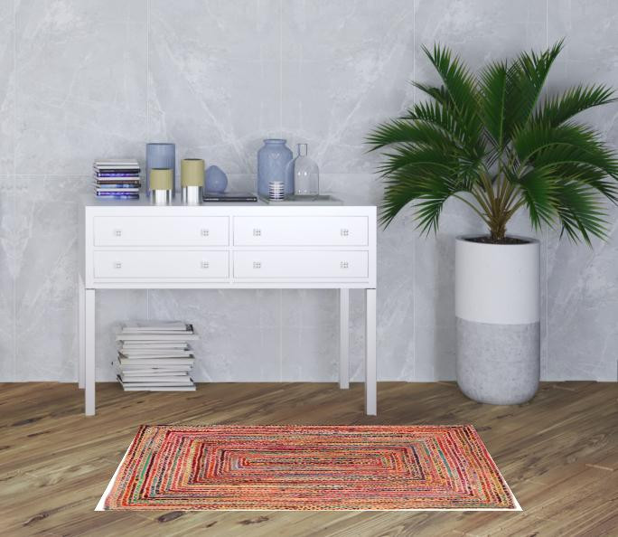3" X 5" Tan Geometric Hand Braided Area Rug