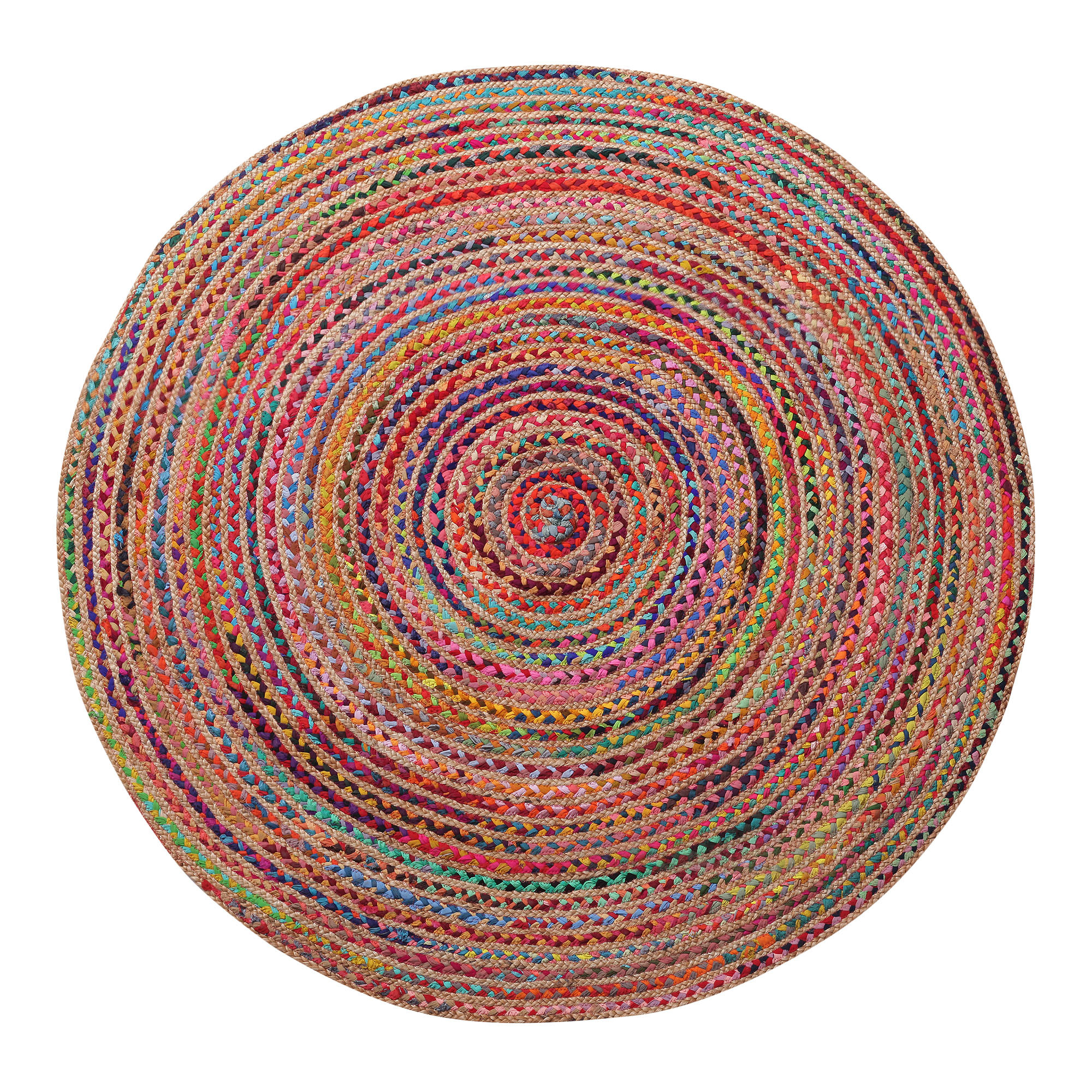 3" Round Tan Round Geometric Hand Braided Area Rug