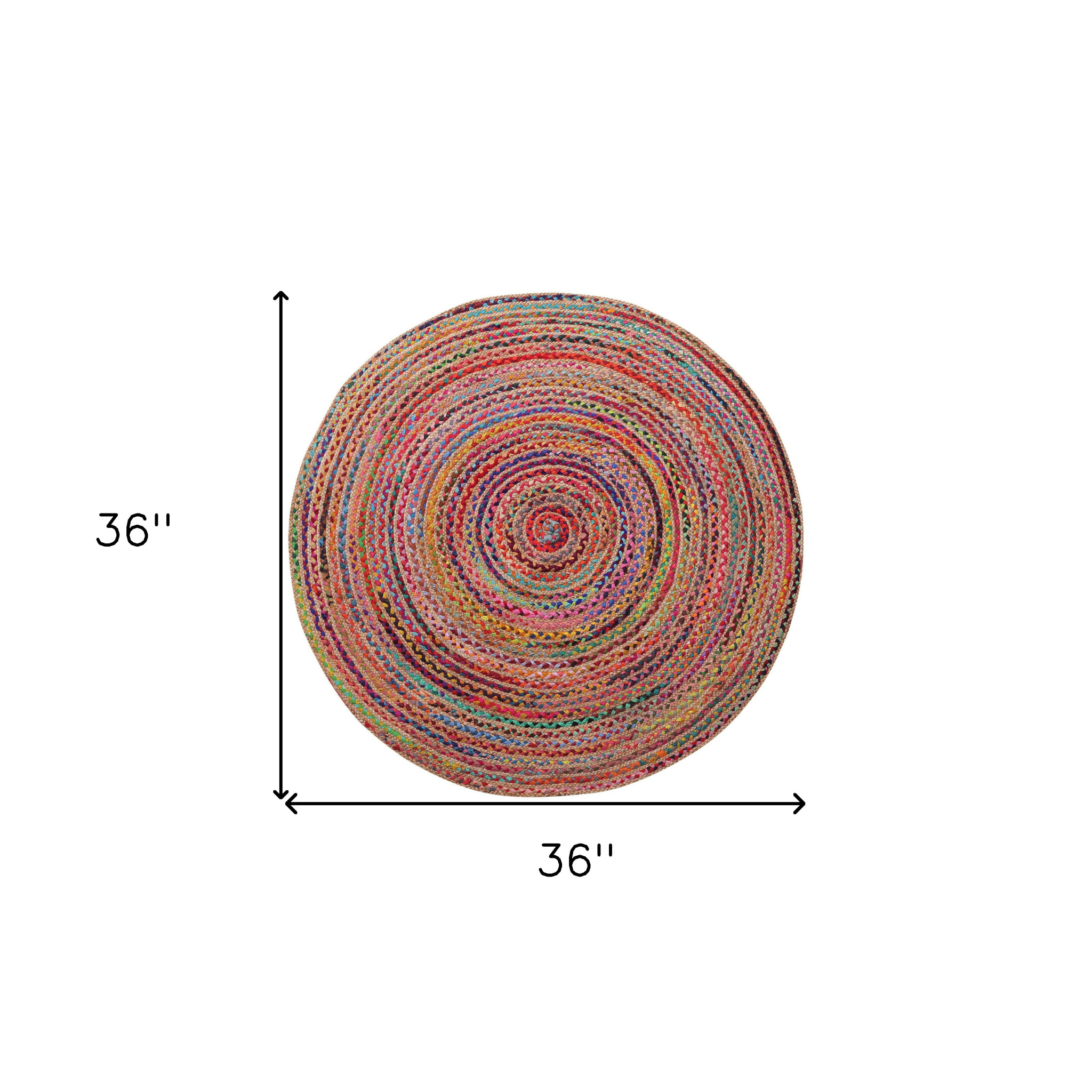 3" Round Tan Round Geometric Hand Braided Area Rug