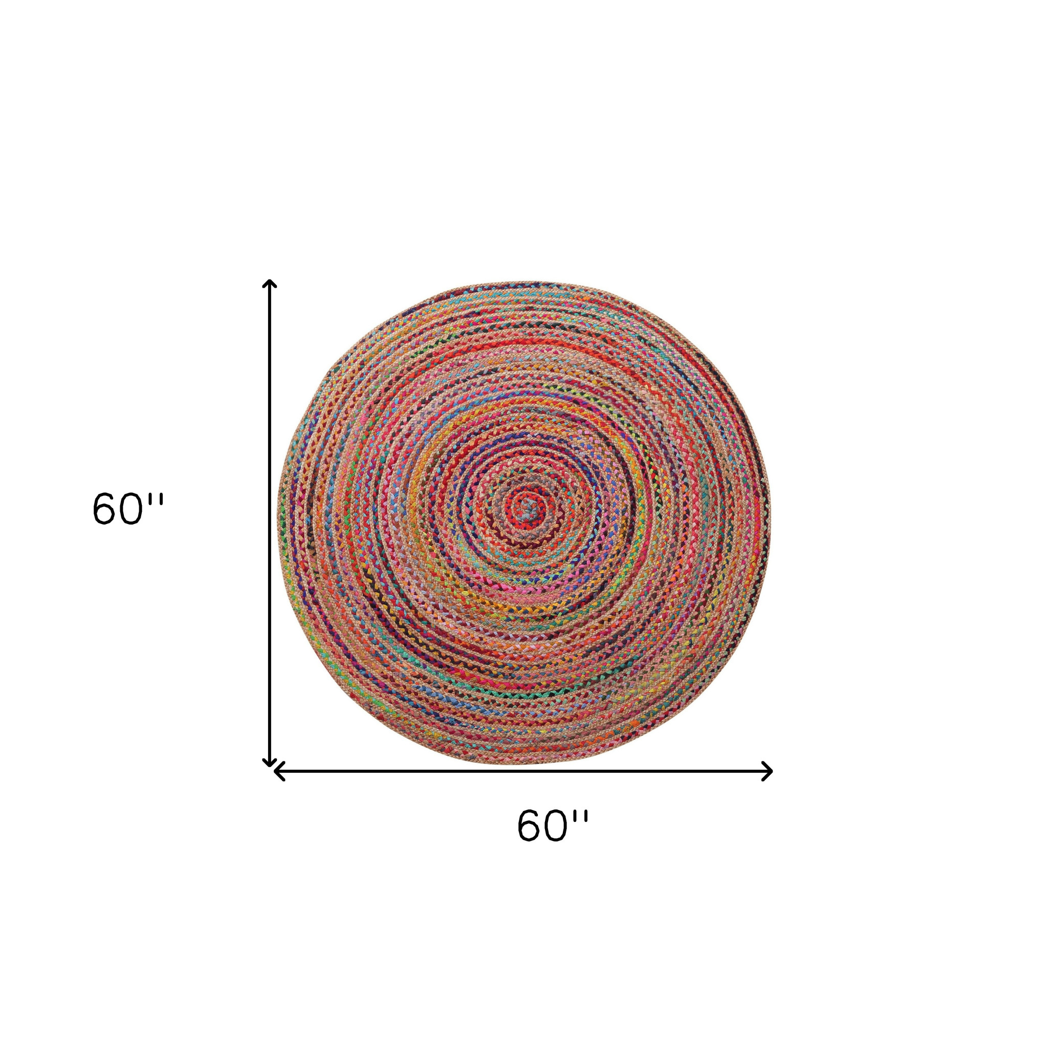 5" X 5" Tan Round Geometric Hand Braided Area Rug