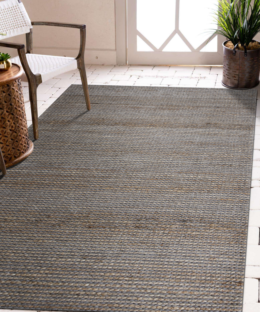 5 x 7 gray Striped Hand Woven Area Rug