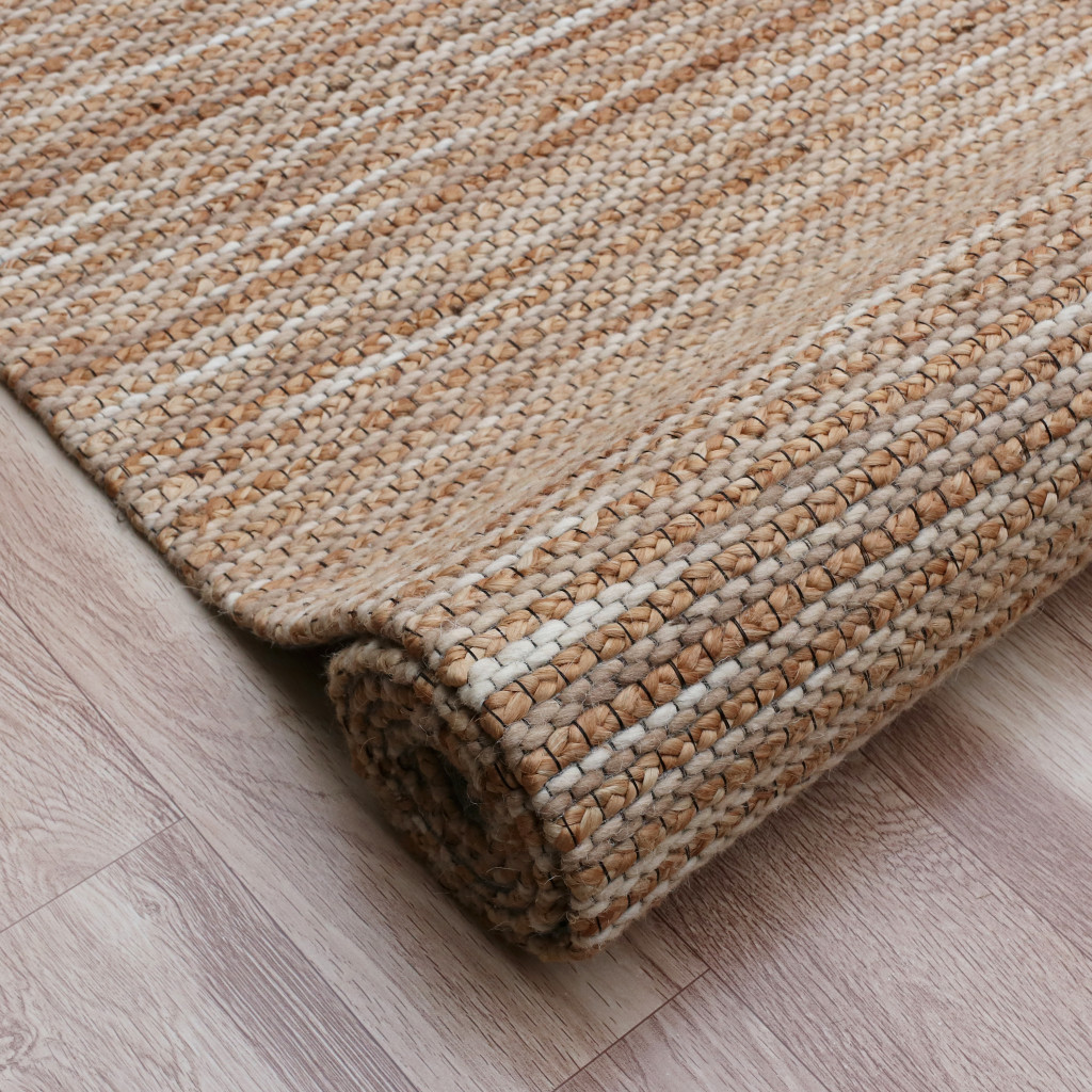 8 x 10 Beige Striped Hand Woven Area Rug
