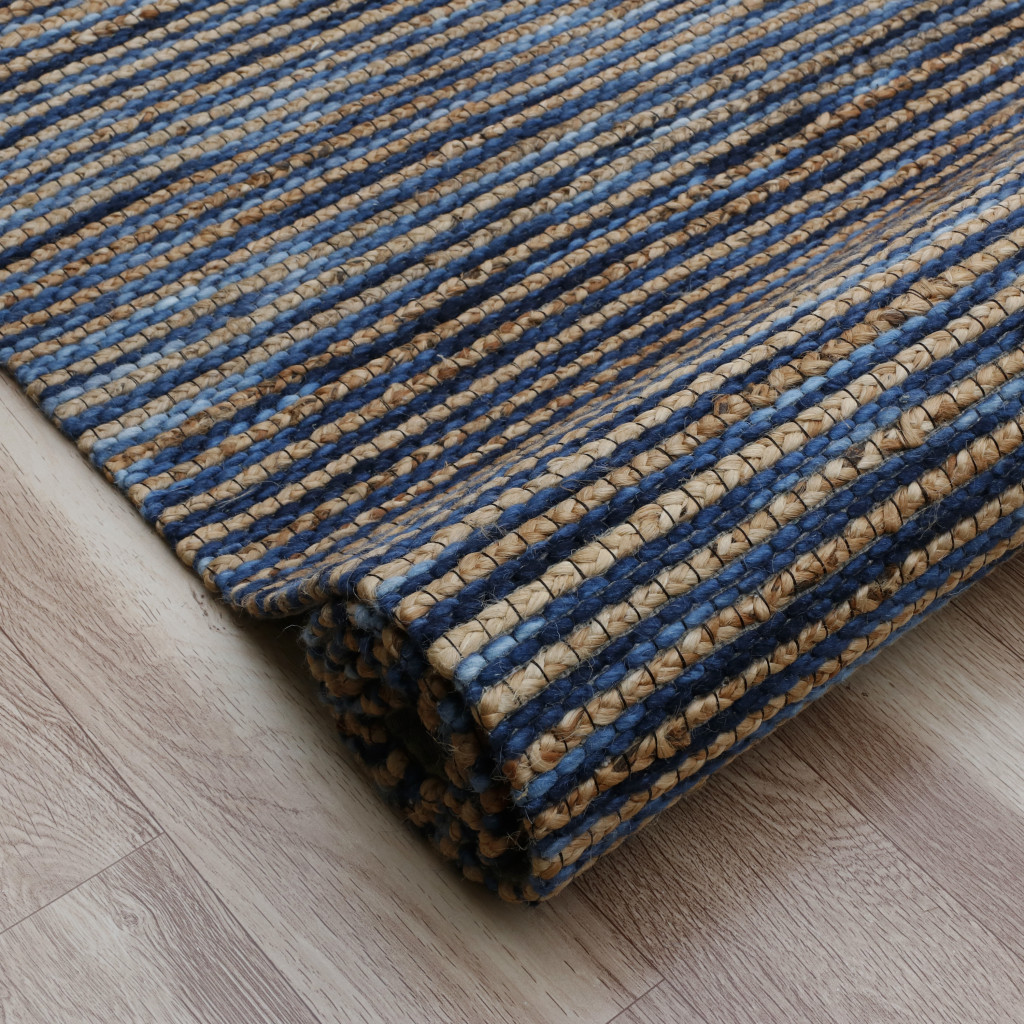 5 x 7 Blue Striped Hand Woven Area Rug