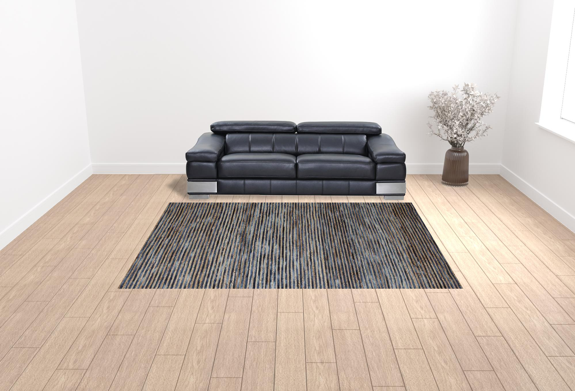 9 x 12 Blue Striped Hand Woven Area Rug