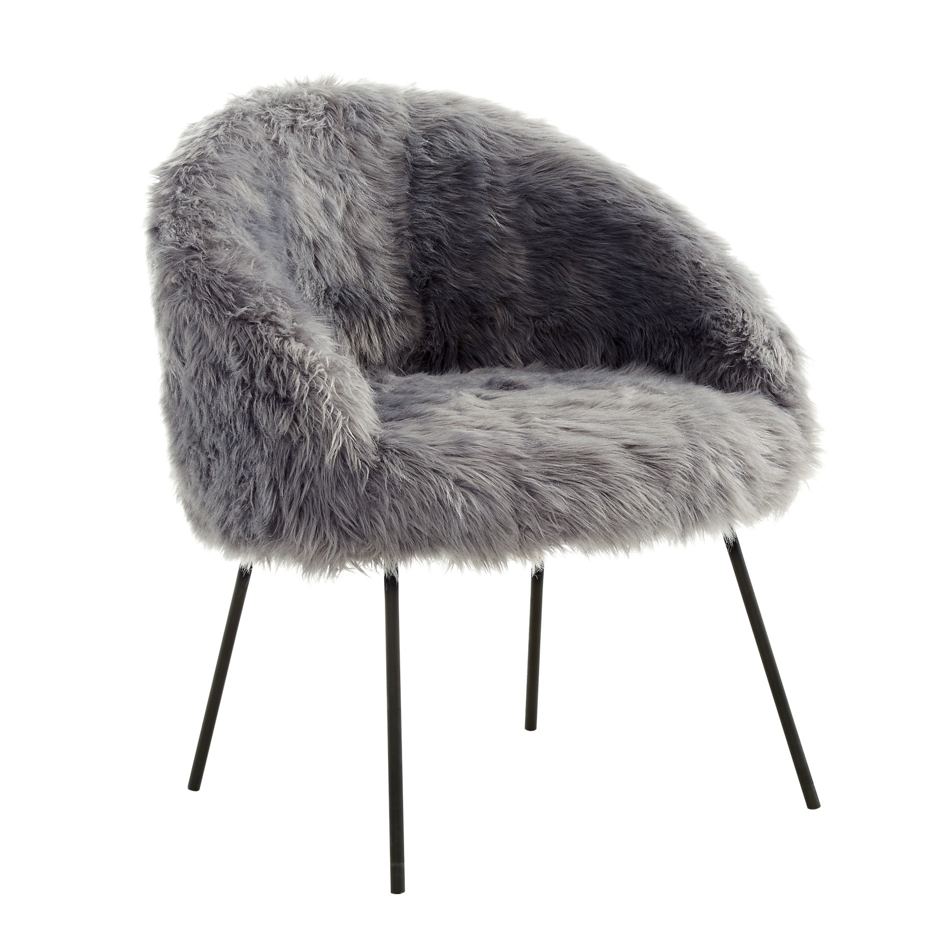 28" Gray And Black Faux Fur Arm Chair-533845-1