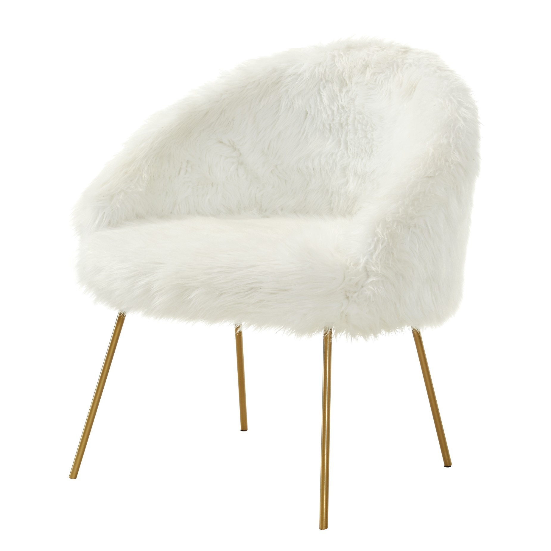 28" White And Gold Faux Fur Arm Chair-533847-1