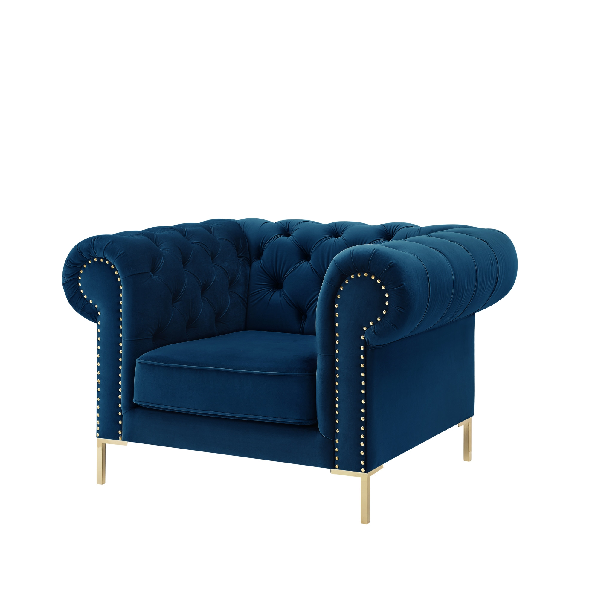 39" Navy Blue And Gold Velvet Tufted Chesterfield Chair-533855-1