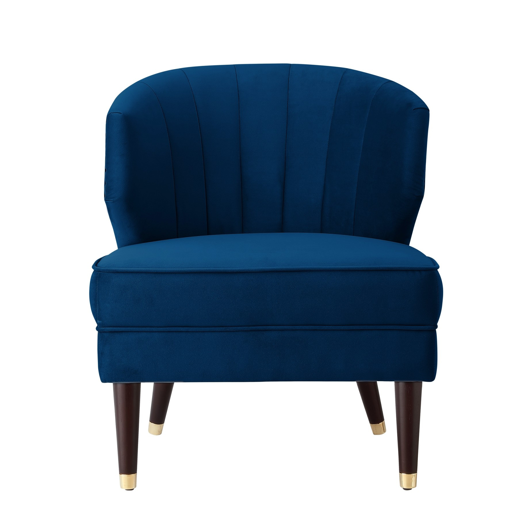 27" Navy Blue and Gold Velvet Tufted Wingback Chair-533886-1