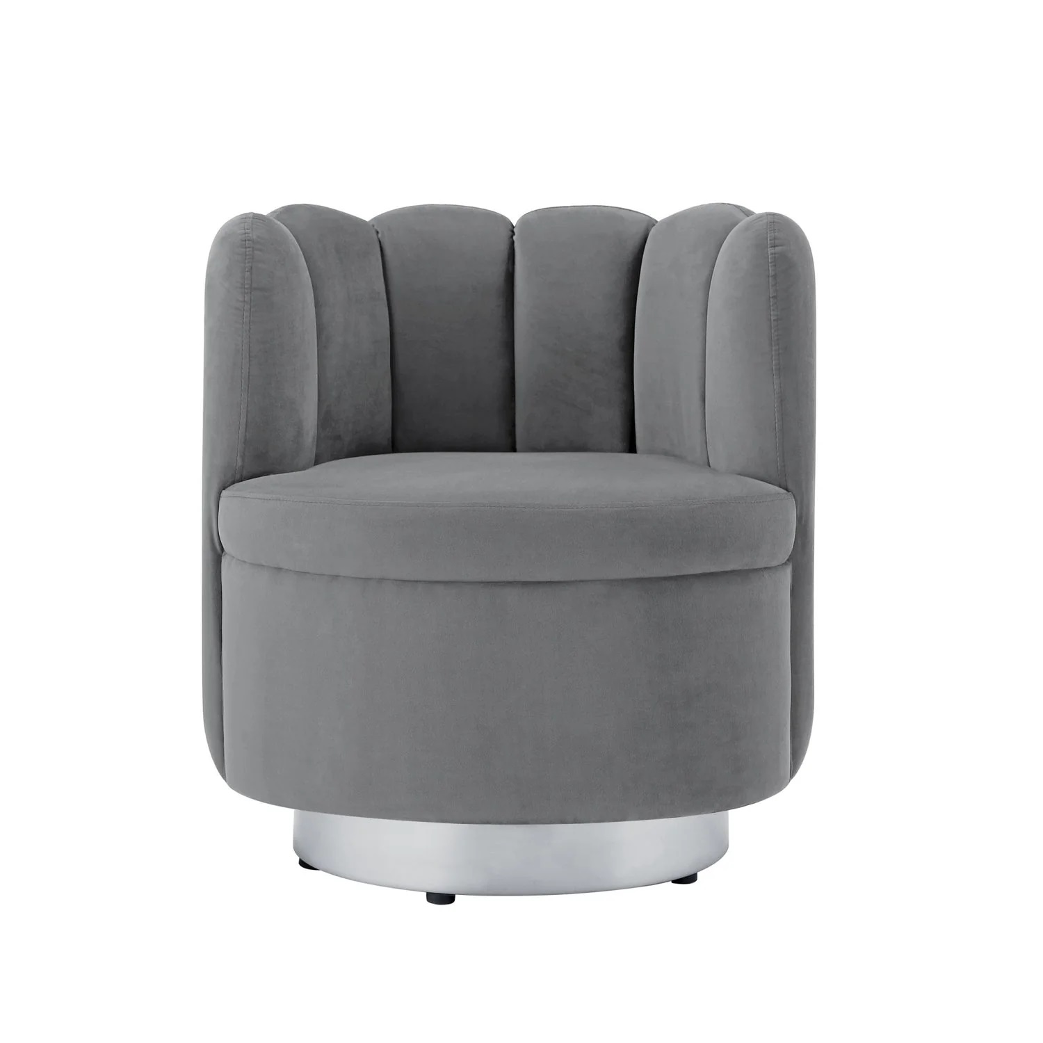 27" Light Gray And Silver Velvet Tufted Swivel Barrel Chair-533893-1