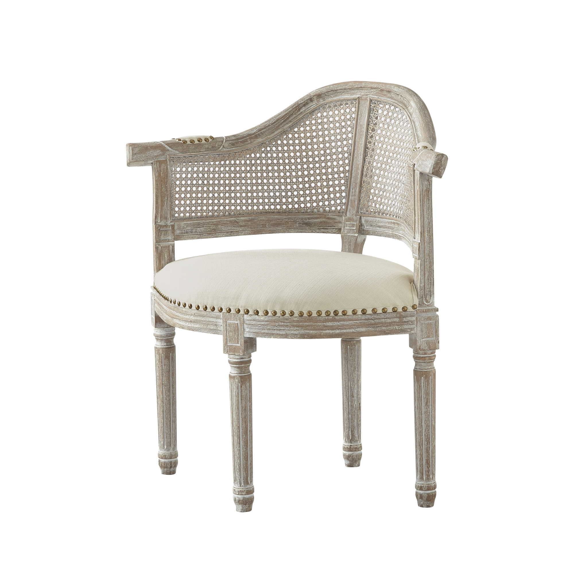 24" Cream And Beige Linen Arm Chair-533998-1