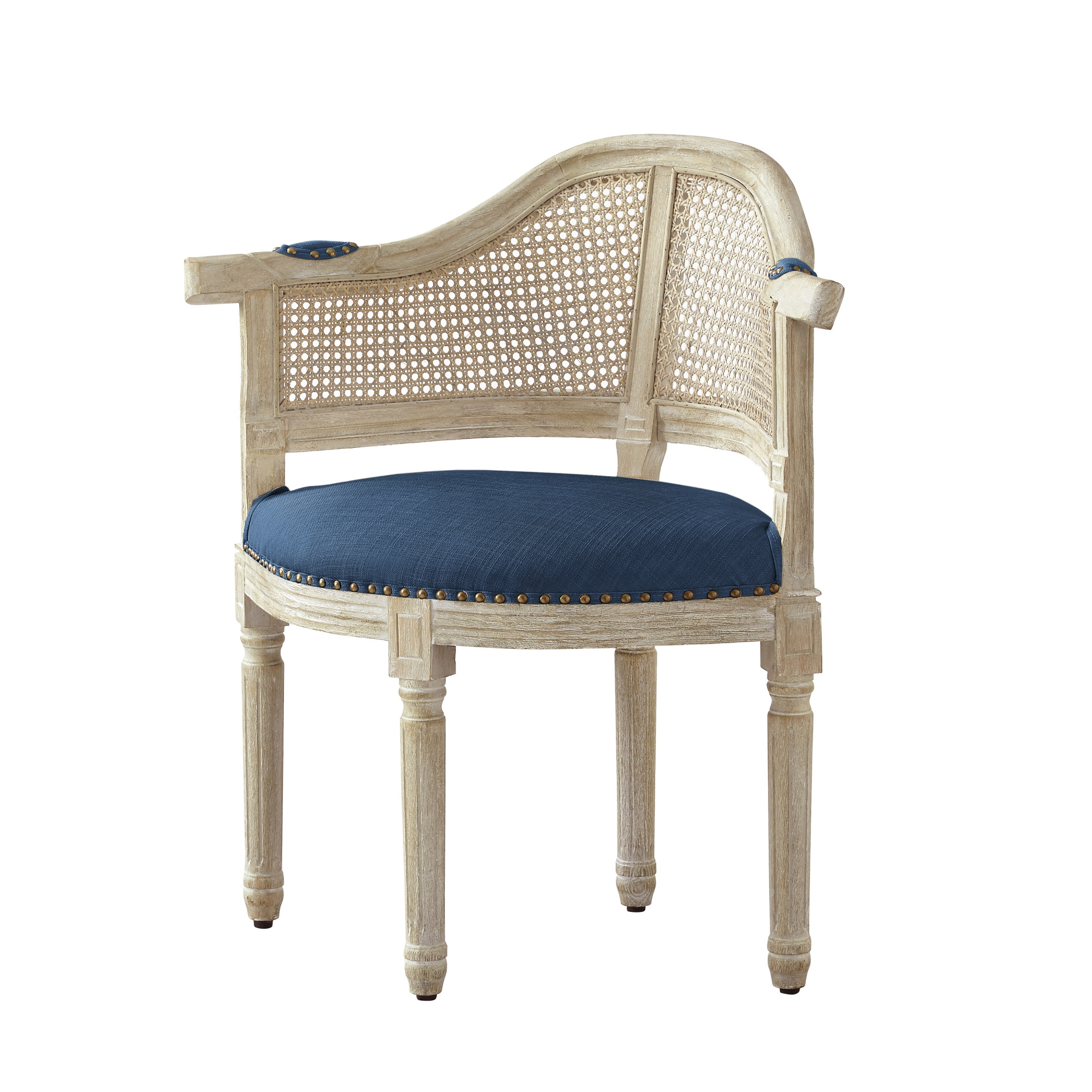 24" Navy Blue And Beige Linen Arm Chair-534000-1