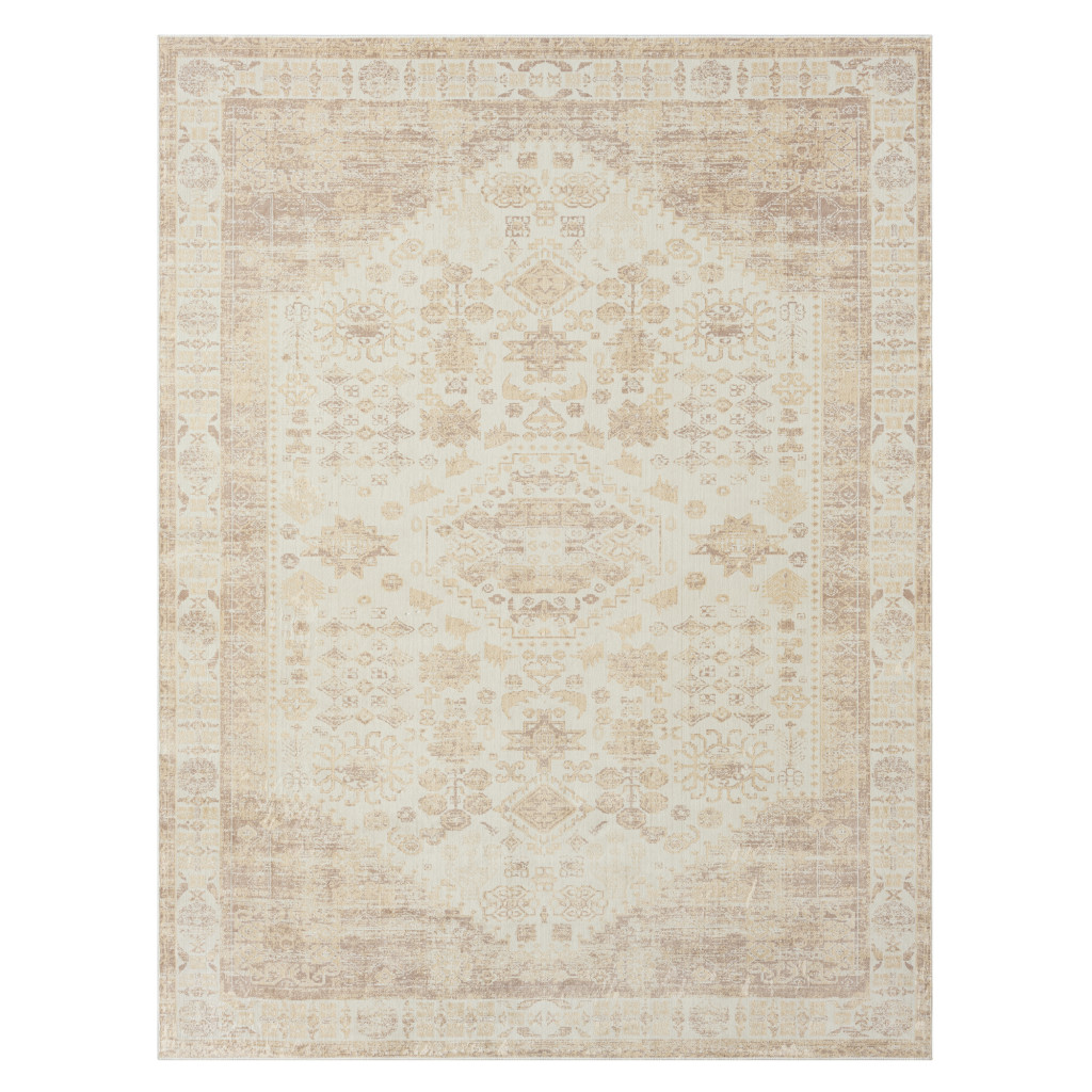 8' x 10' Beige Abstract Washable Non Skid Area Rug-534022-1