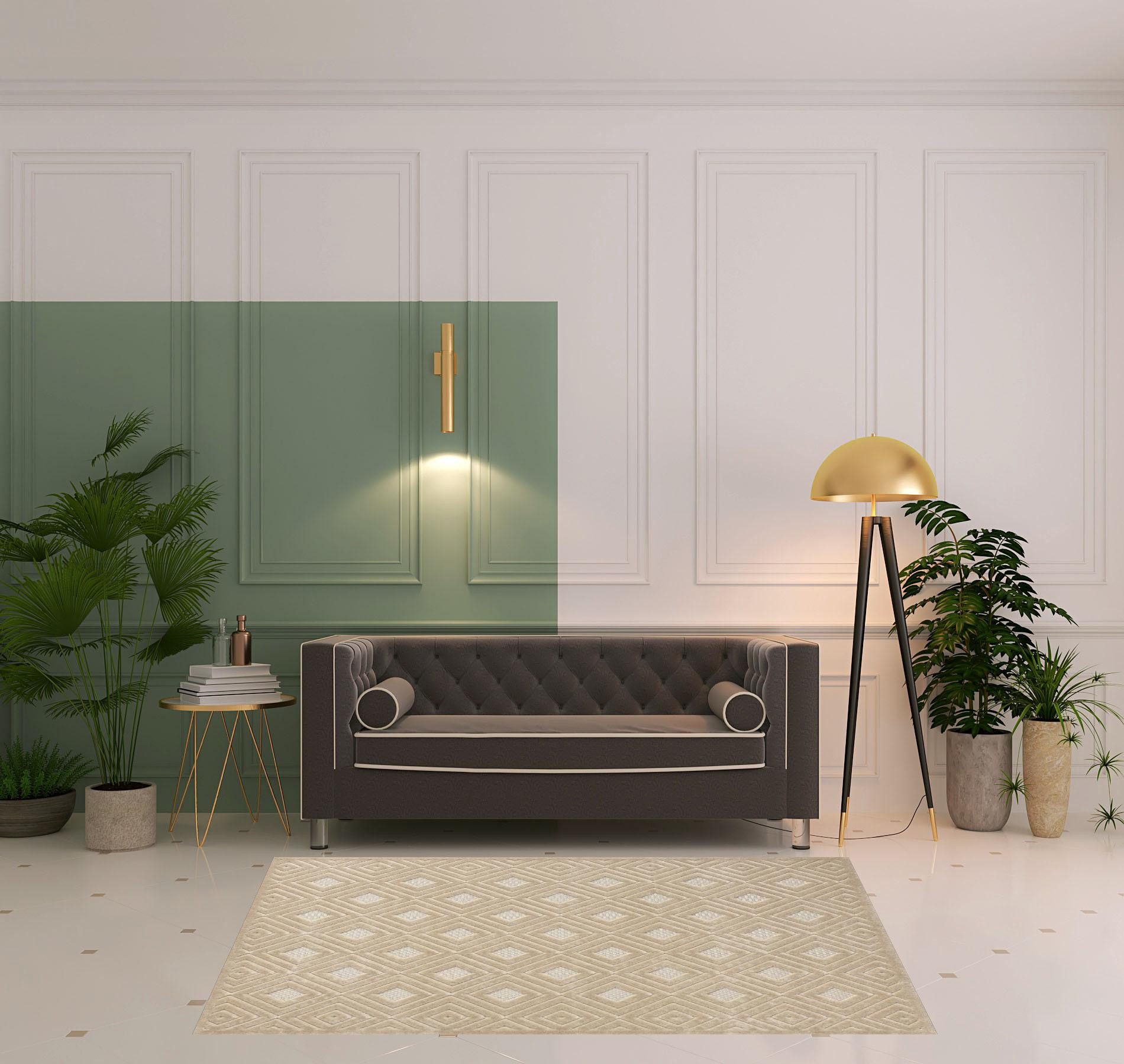 5 x 7 Beige geometric Area Rug
