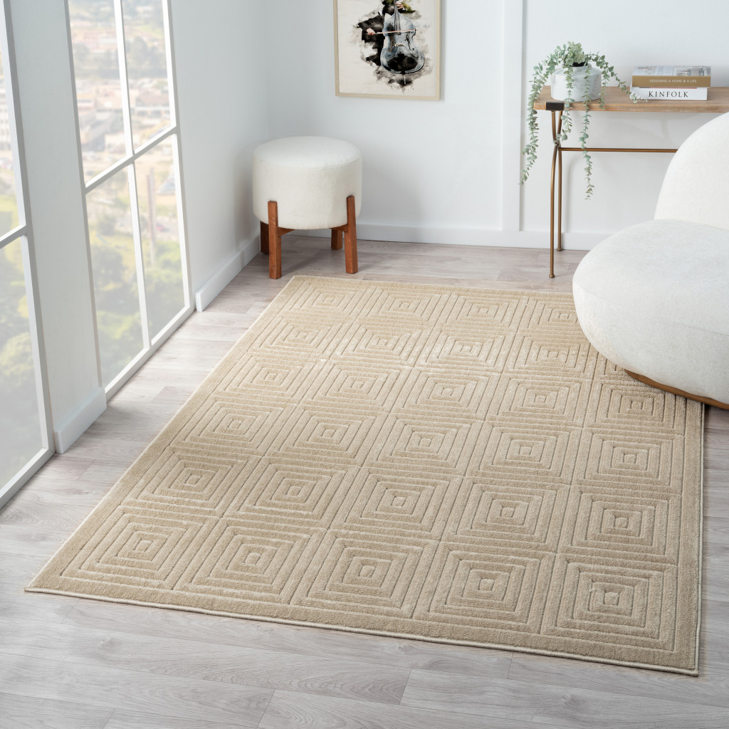 5" X 7" Beige Geometric Area Rug