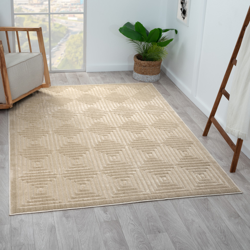 5" X 7" Beige Geometric Area Rug