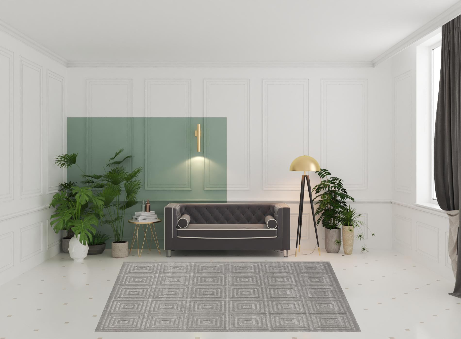 8" X 10" Gray Geometric Area Rug