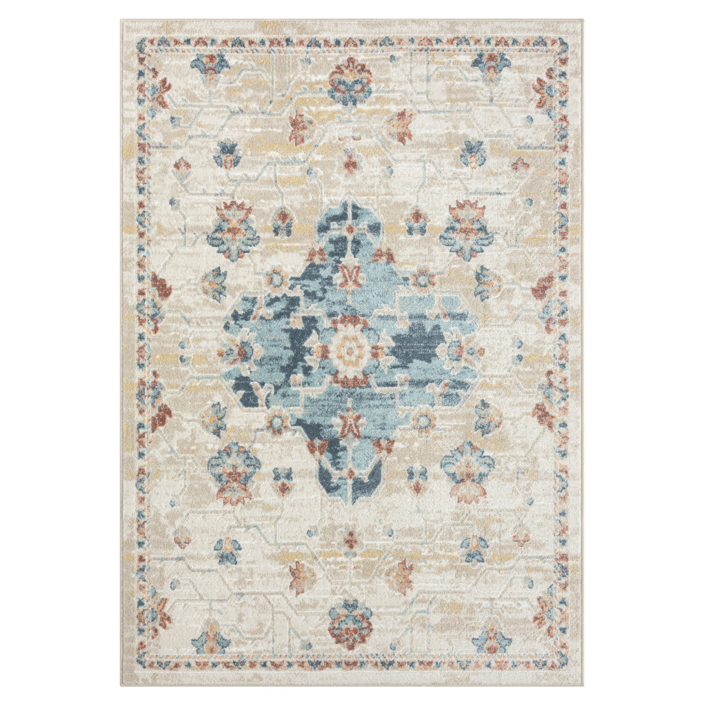 8" Ivory Medallion Runner Rug
