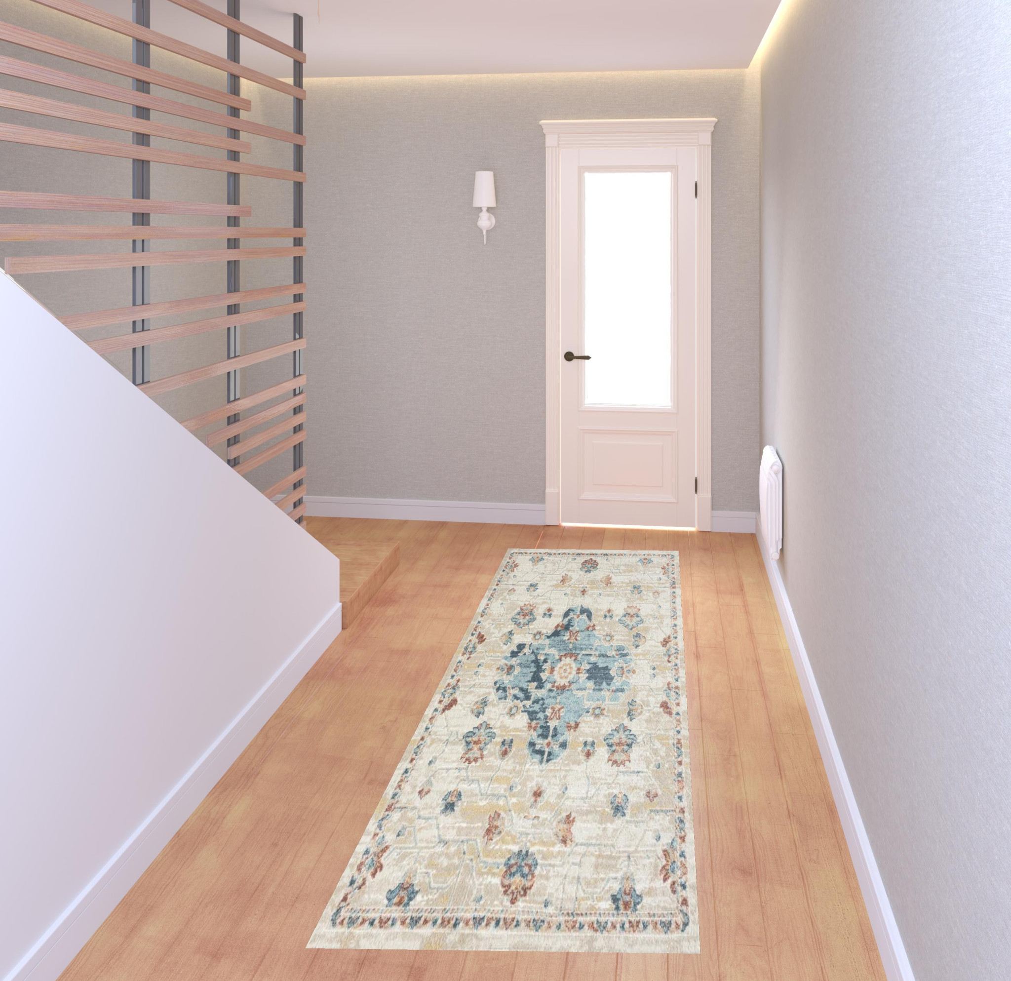 8" Ivory Medallion Runner Rug