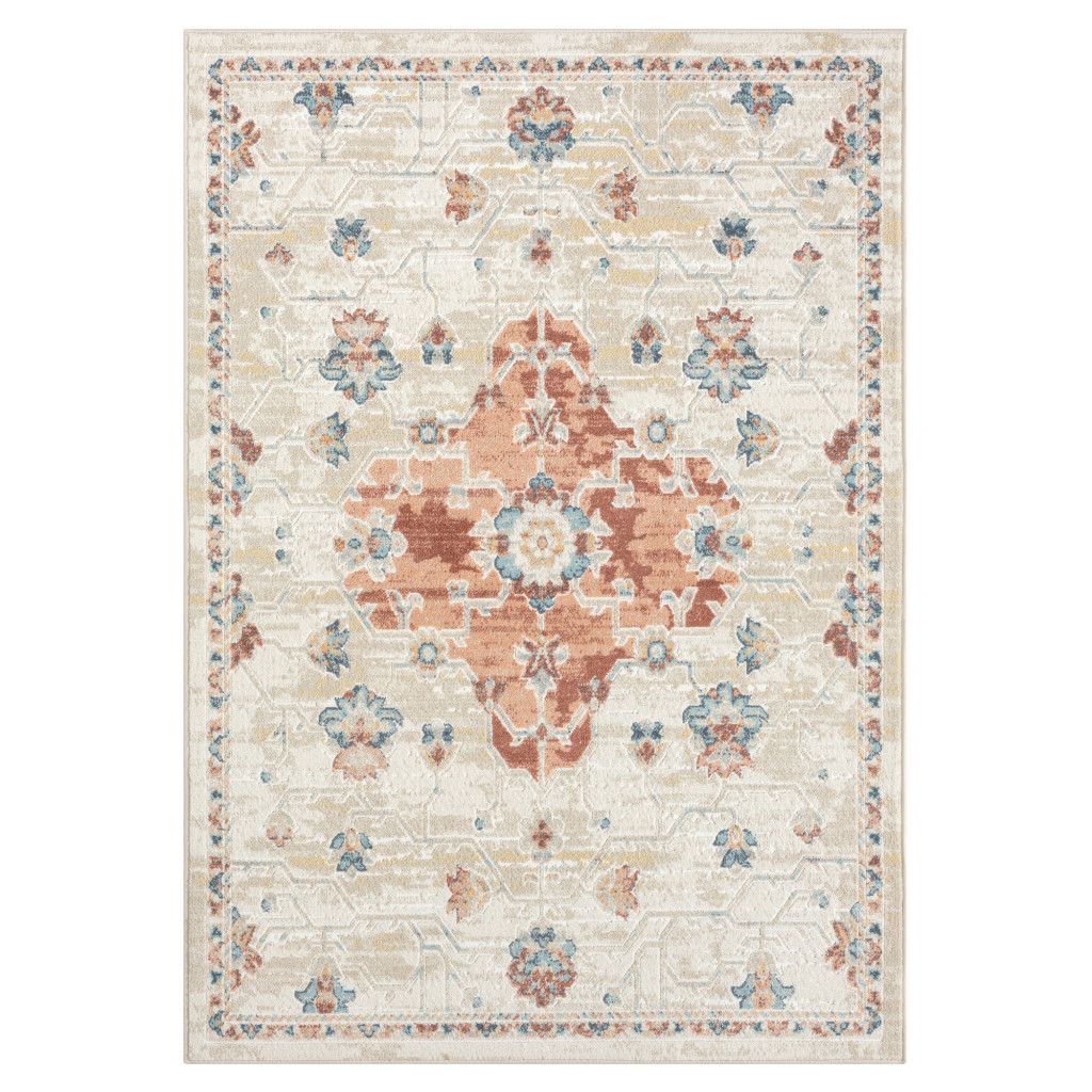 8' Ivory Medallion Runner Rug-534081-1