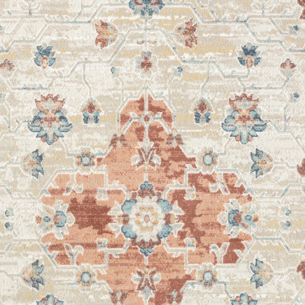 4" X 6" Ivory and Red Medallion Power Loom Area Rug