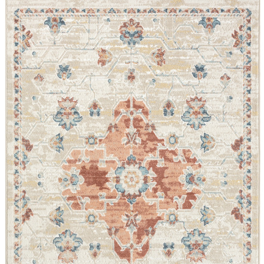 4" X 6" Ivory and Red Medallion Power Loom Area Rug
