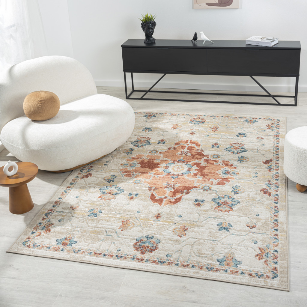8" X 10" Ivory Medallion Area Rug