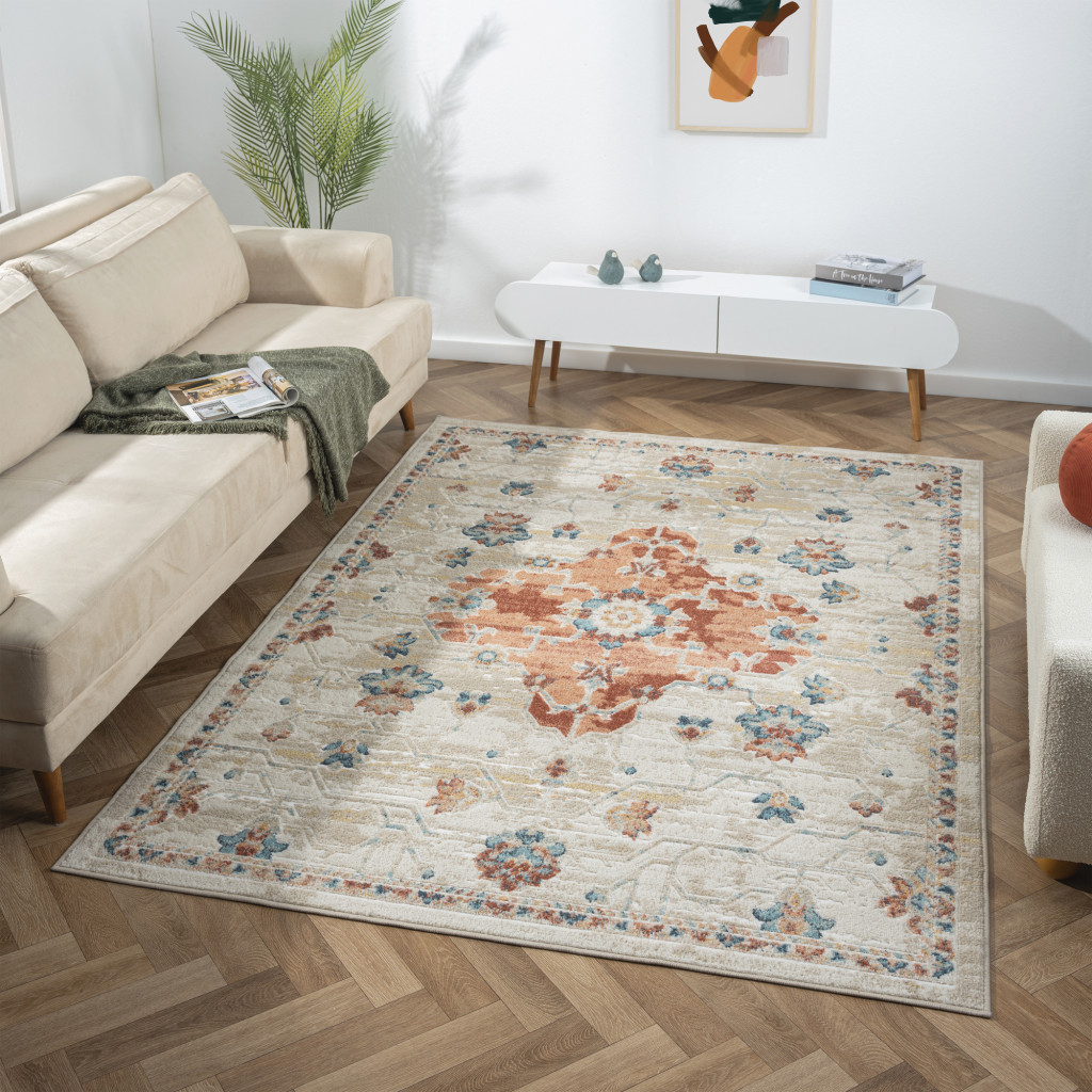 8" X 10" Ivory Medallion Area Rug