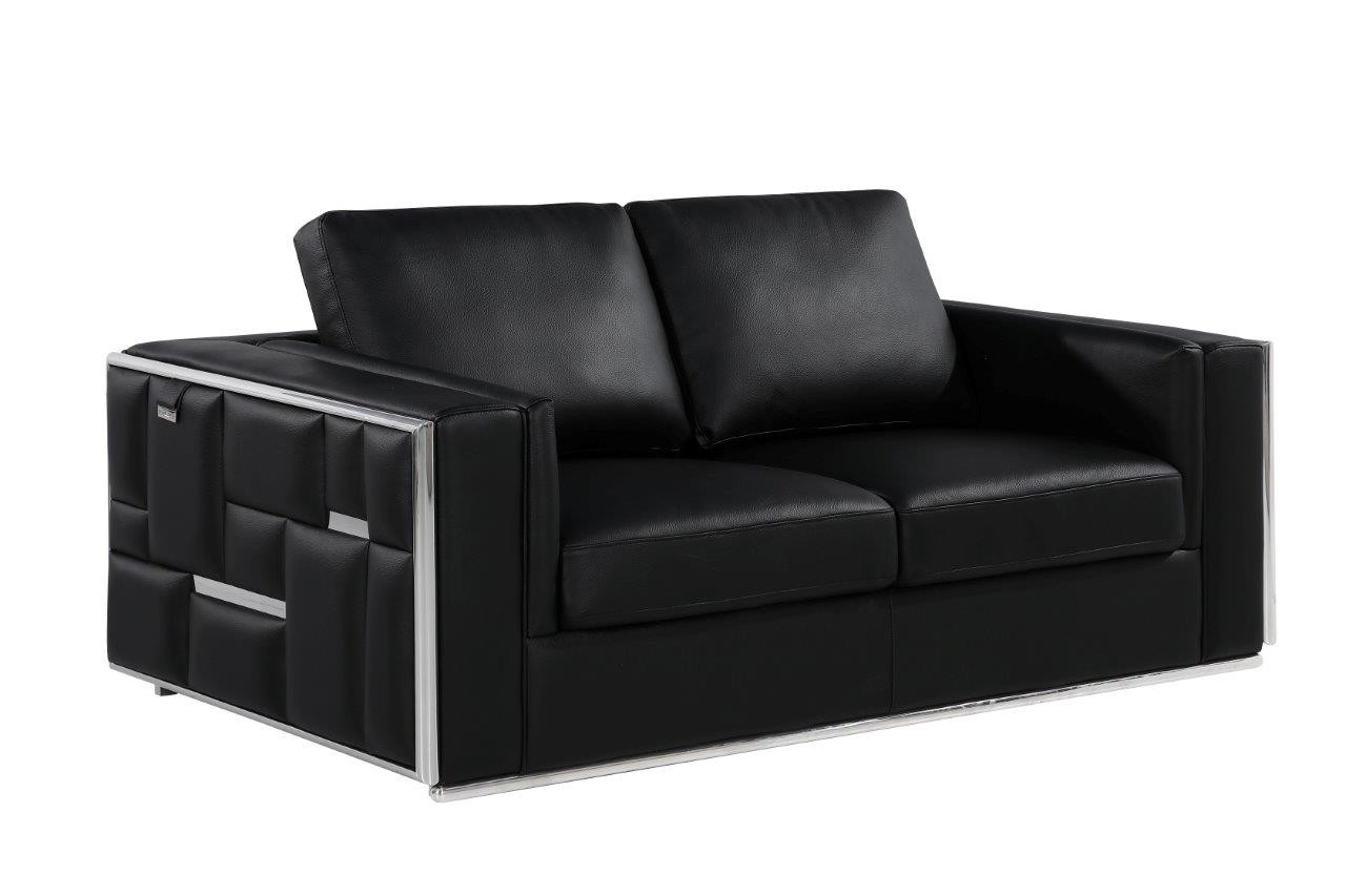 73" Black And Silver Metallic Leather Loveseat-534094-1