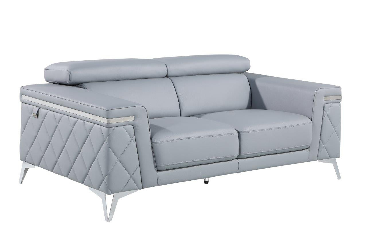 70" Light Blue And Silver Metallic Leather Loveseat-534097-1