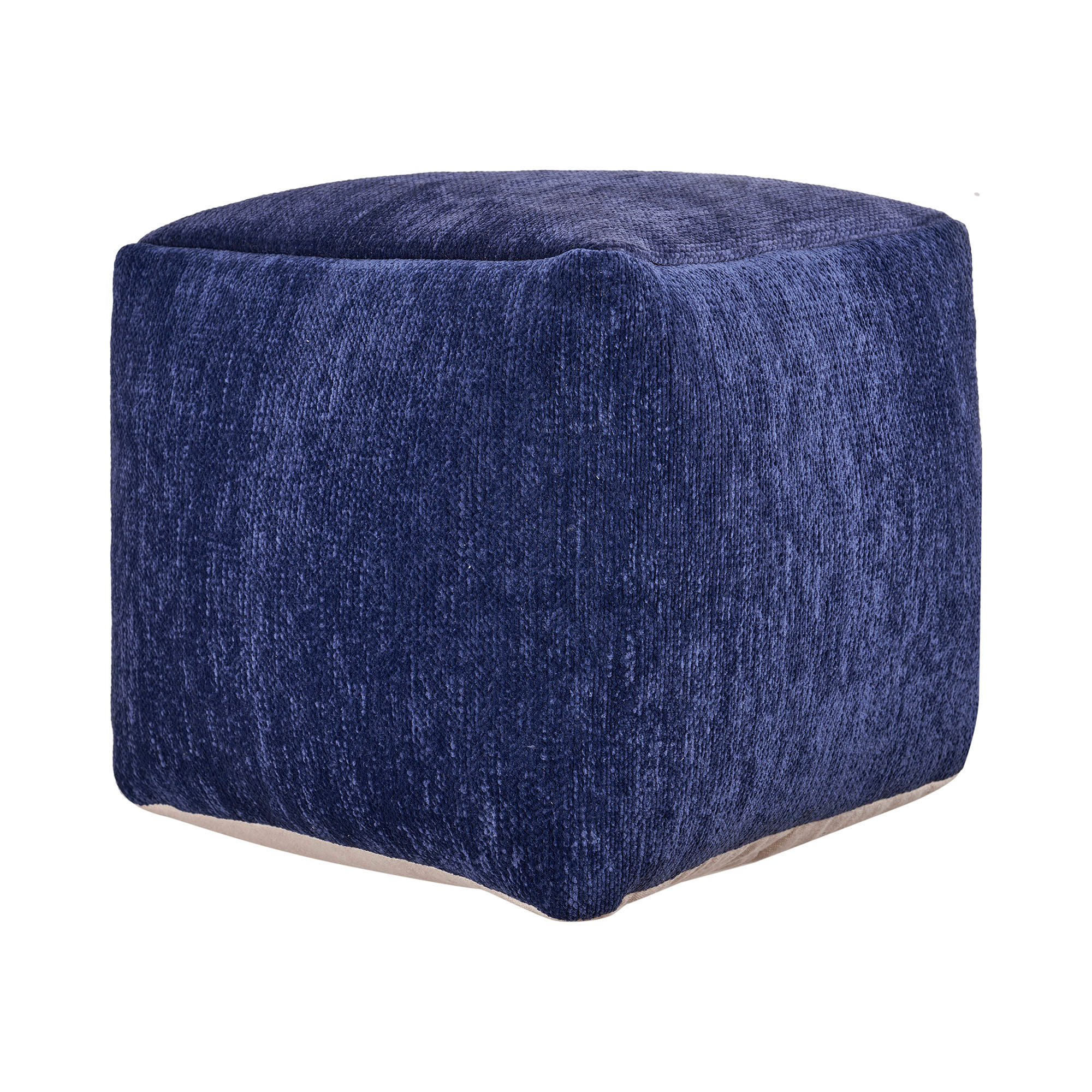 18" Blue Chenille Cube Pouf Ottoman-534107-1