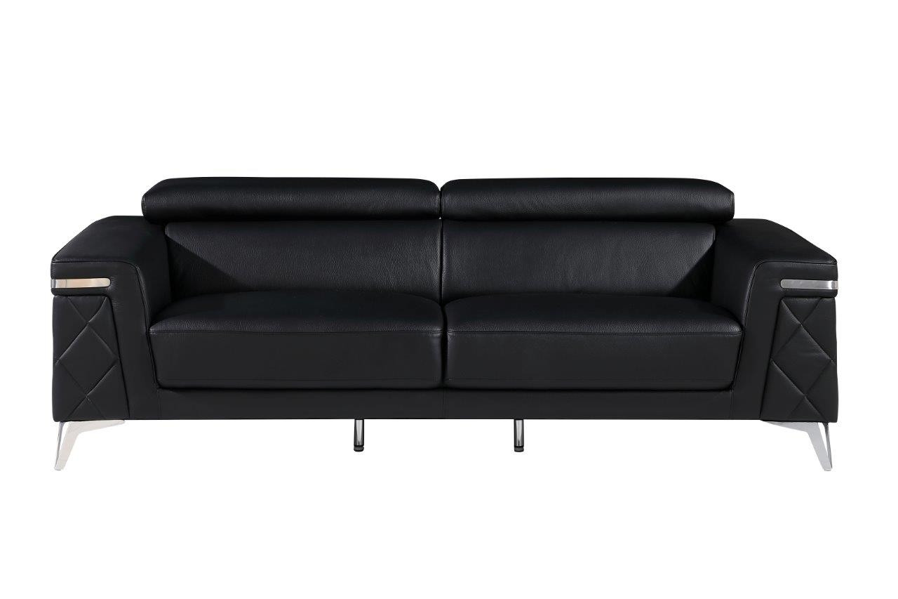 89" Black And Silver Top Grain Leather Sofa-534155-1