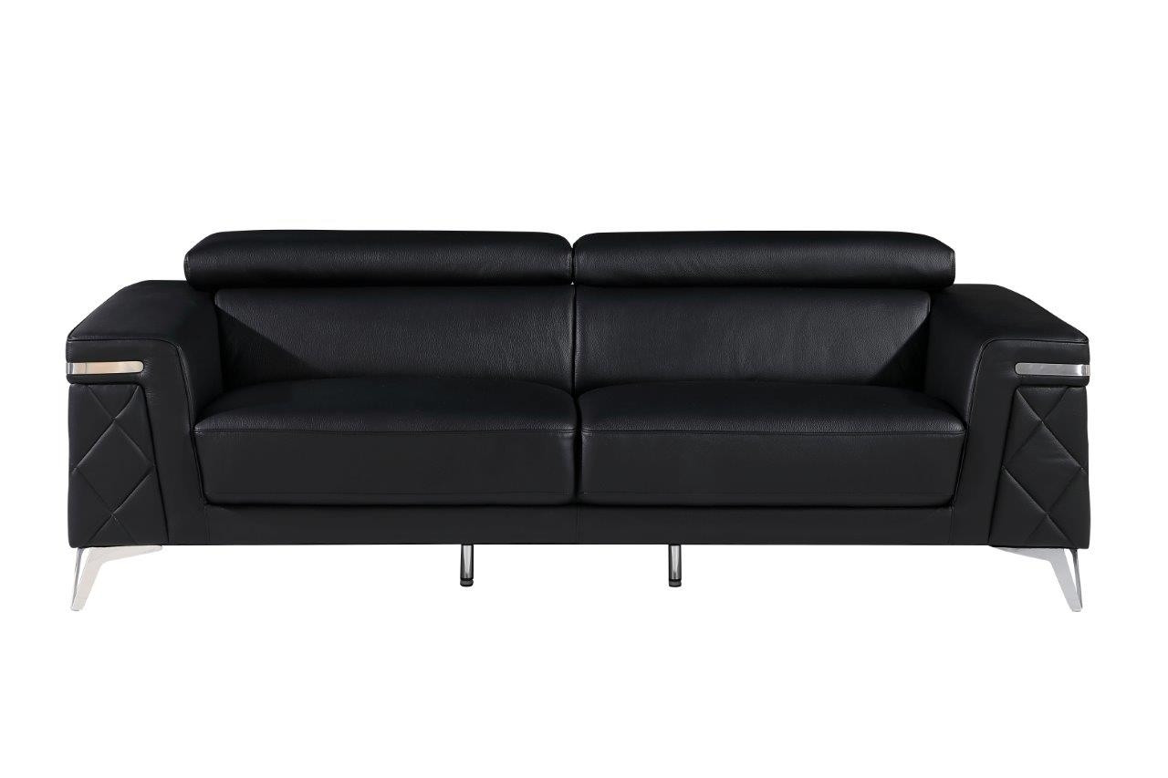 89" Black Italian Leather Sofa With Silver Legs-534155-1