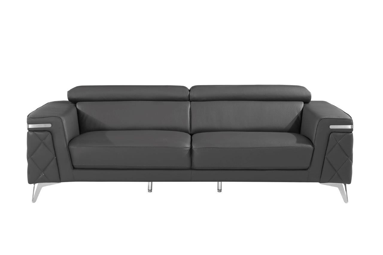 89" Gray And Silver Top Grain Leather Sofa-534156-1