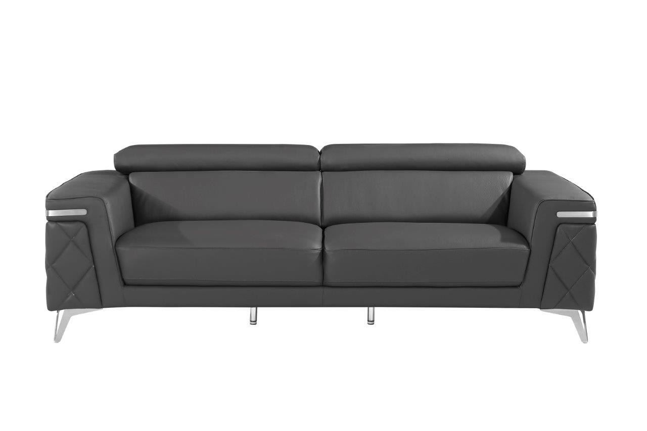 89" Gray Italian Leather Sofa With Silver Legs-534156-1