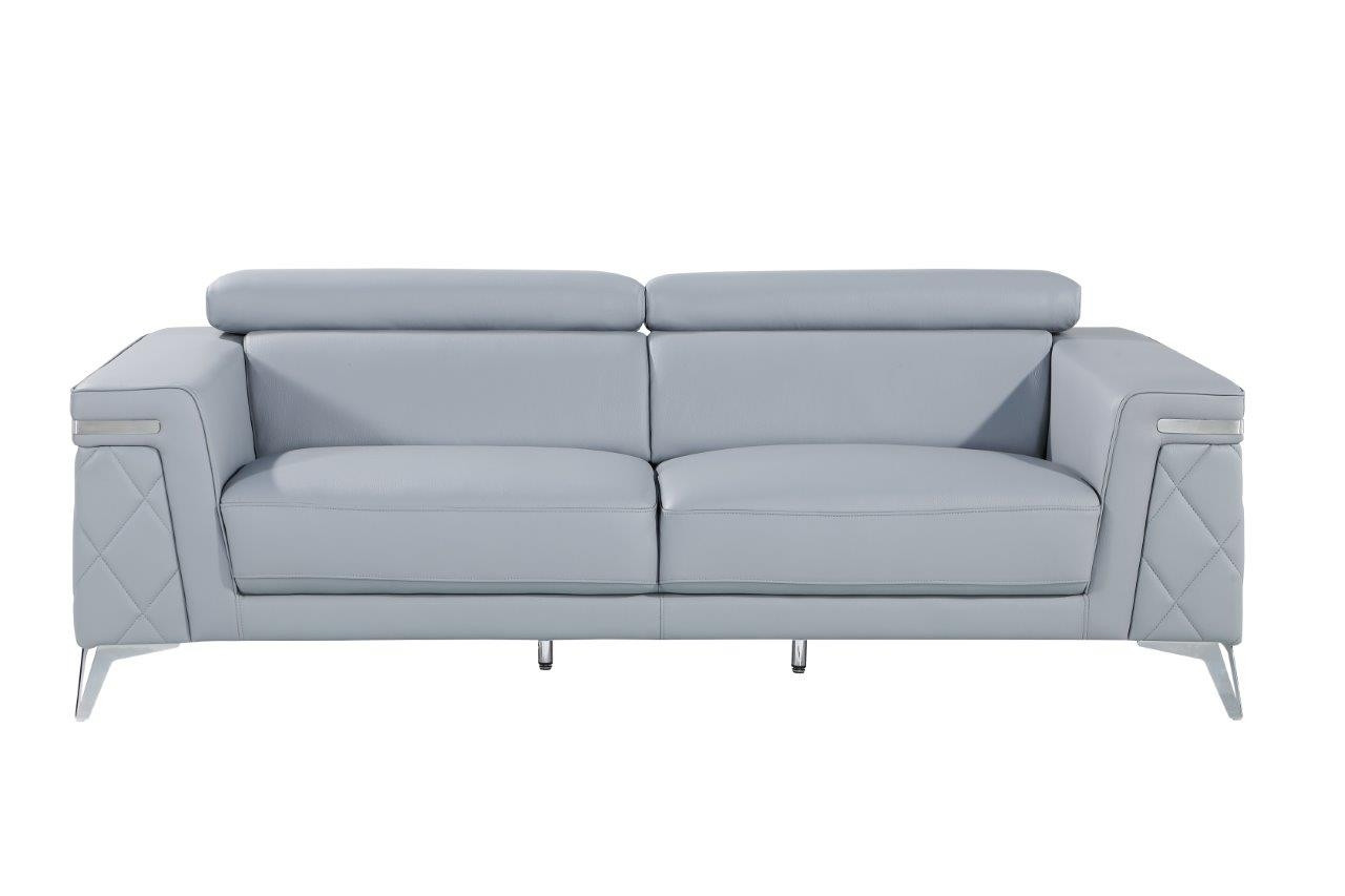 89" Light Blue And Silver Top Grain Leather Sofa-534157-1