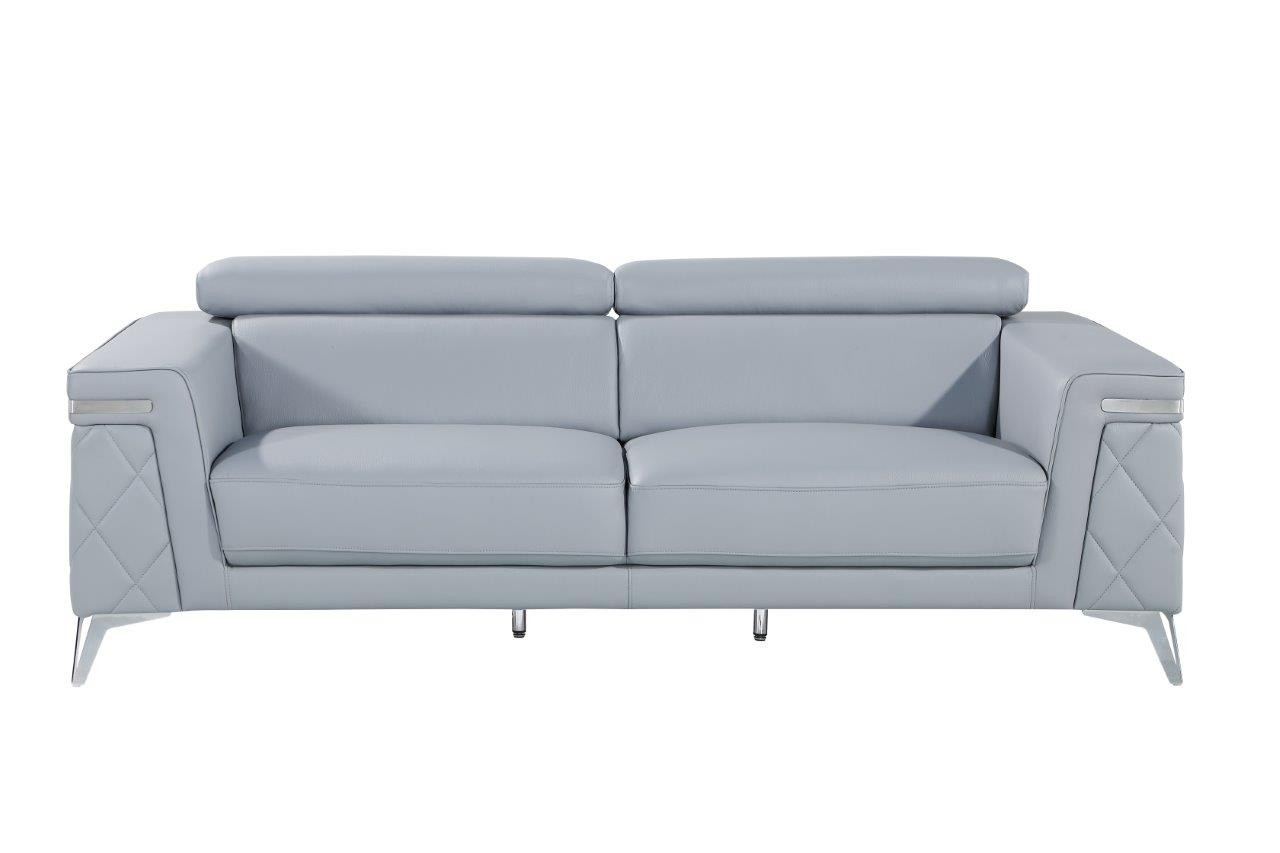 89" Gray Italian Leather Sofa With Silver Legs-534157-1