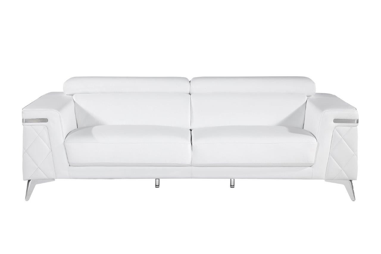 89" White And Silver Italian Leather Sofa-534158-1