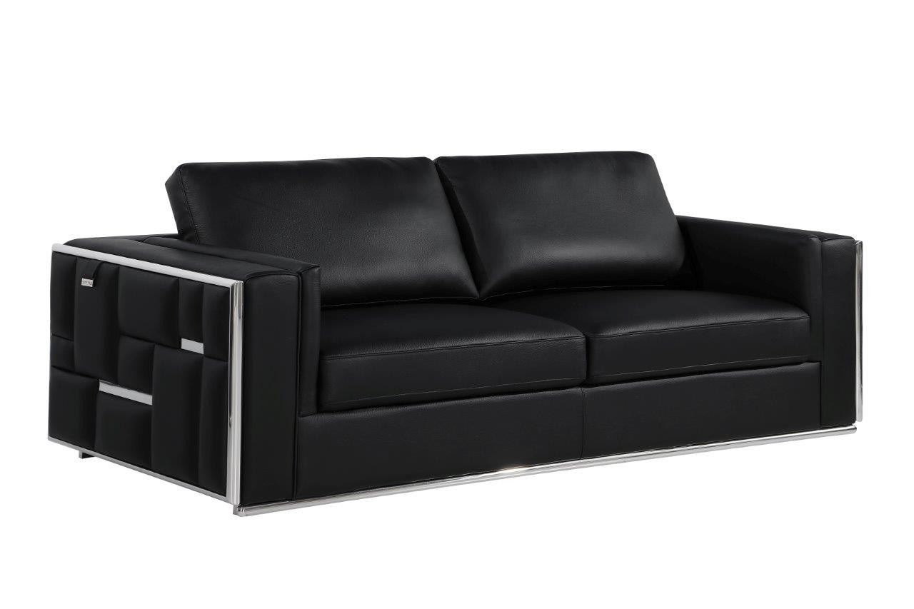 89" Black And Silver Italian Leather Sofa-534162-1