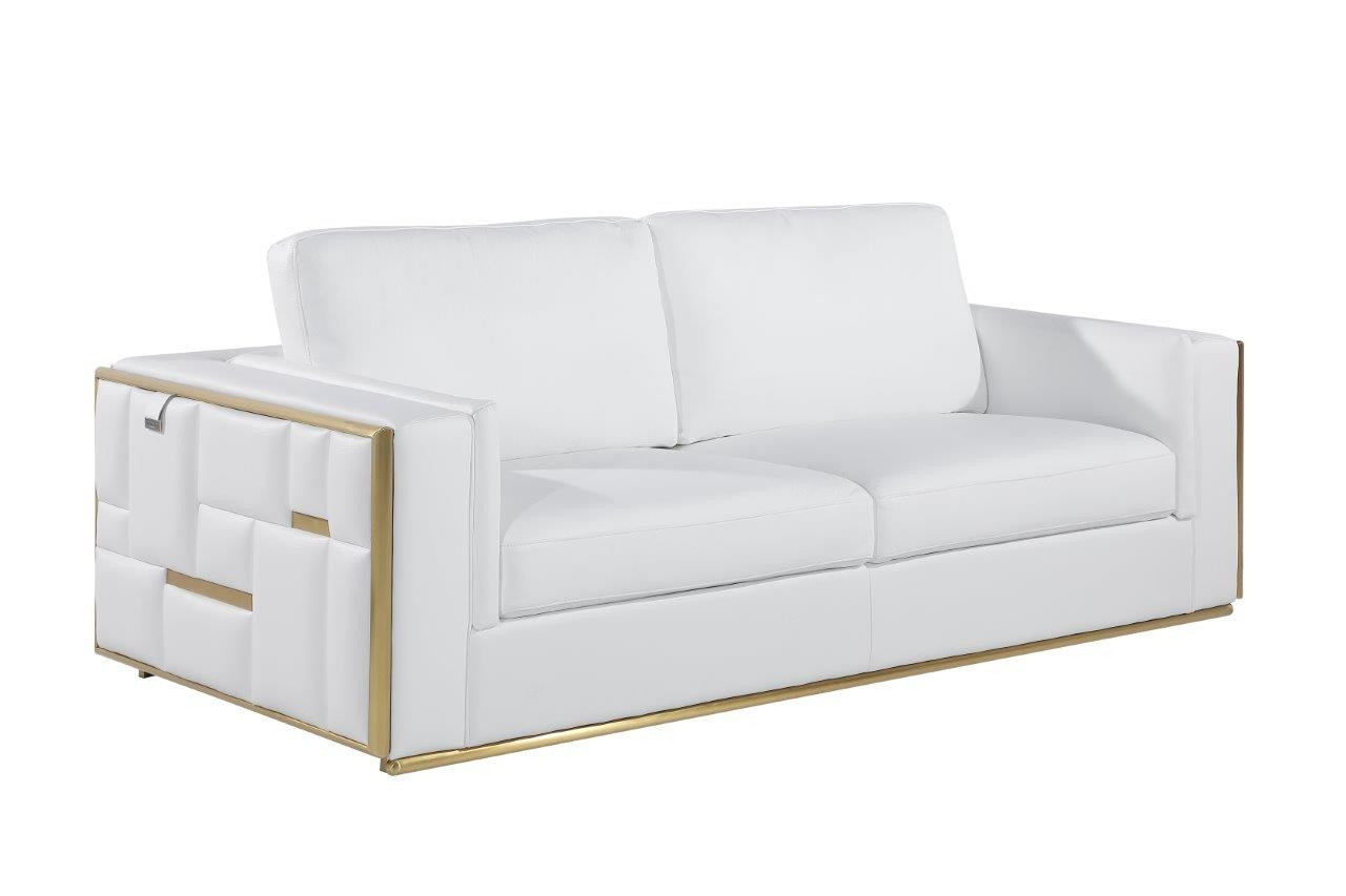 89" White And Silver Italian Leather Sofa-534164-1