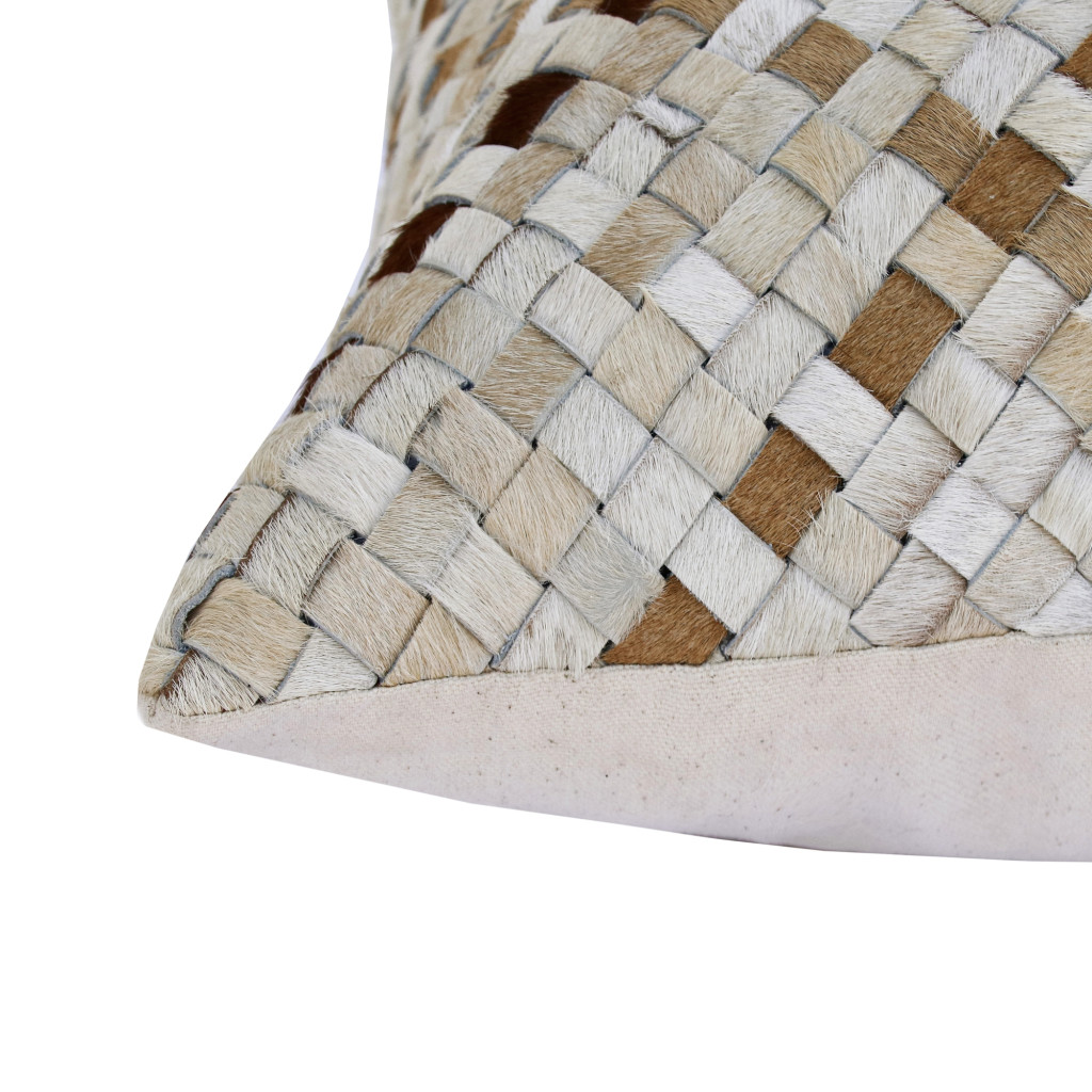 16" X 24" Brown and Ivory Check Faux Leather Zippered Pillow