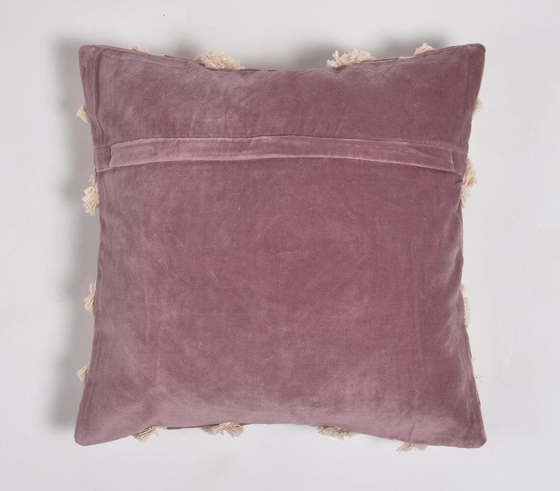 18" Purple and Ivory Geometric Cotton Throw Pillow Cover With Lace