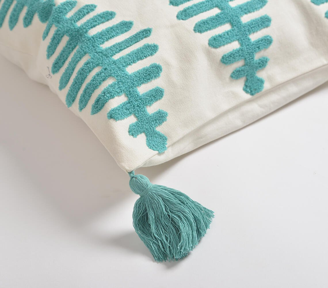 18" Teal and White Geometric Cotton Throw Pillow Cover