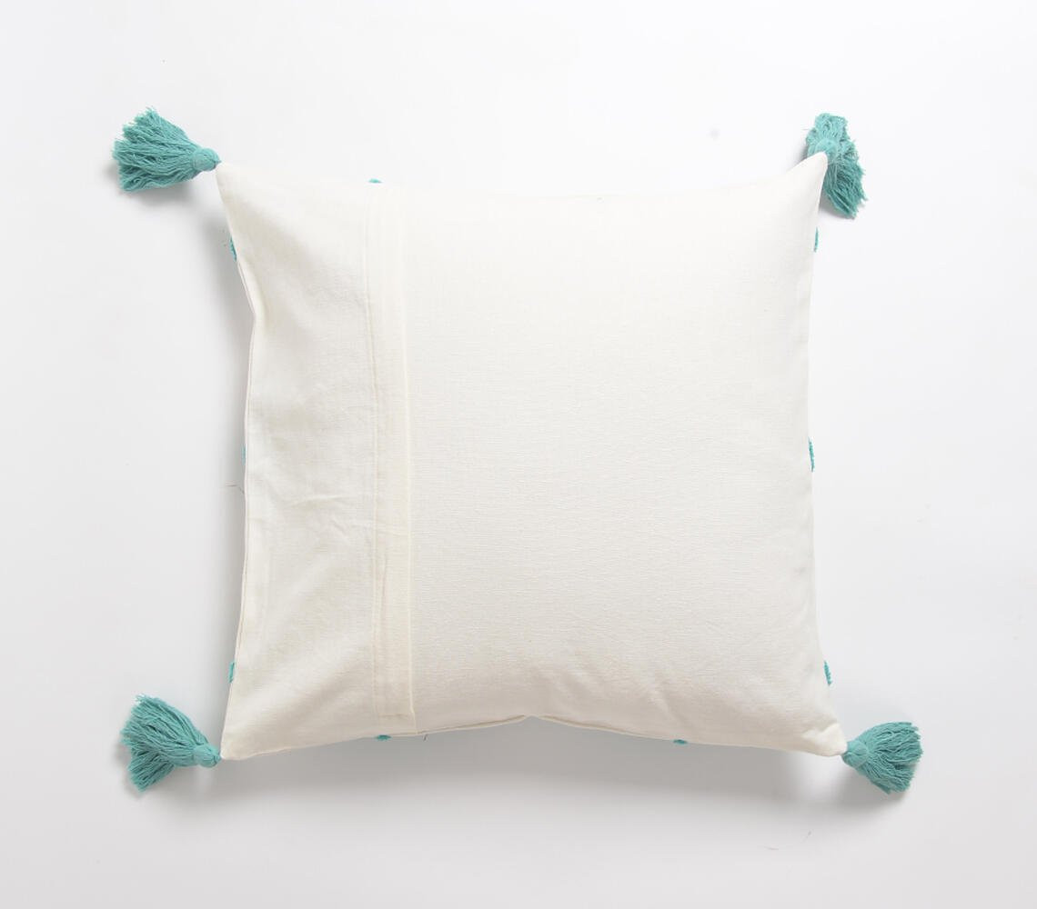 18" Teal and White Geometric Cotton Throw Pillow Cover