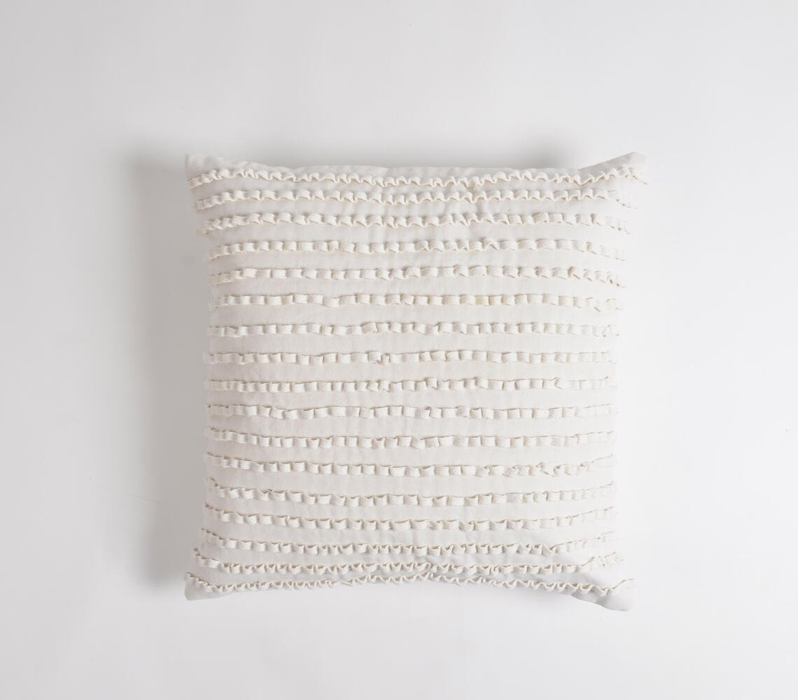 18" White Striped Cotton Throw Pillow Cover